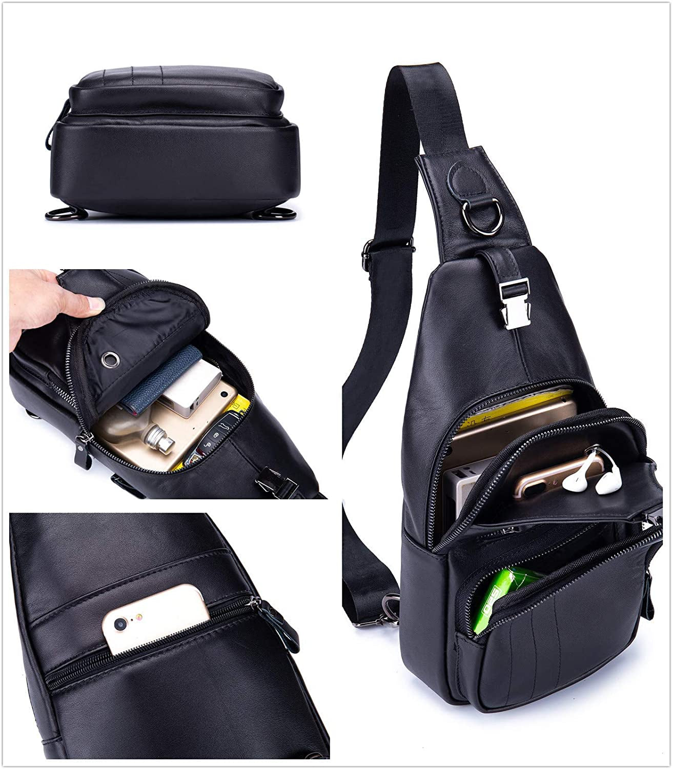 Men'S Sling Bag Genuine Leather Bags for Men Crossbody Bag Chest Shoulder Backpack Vintage Water Resistant