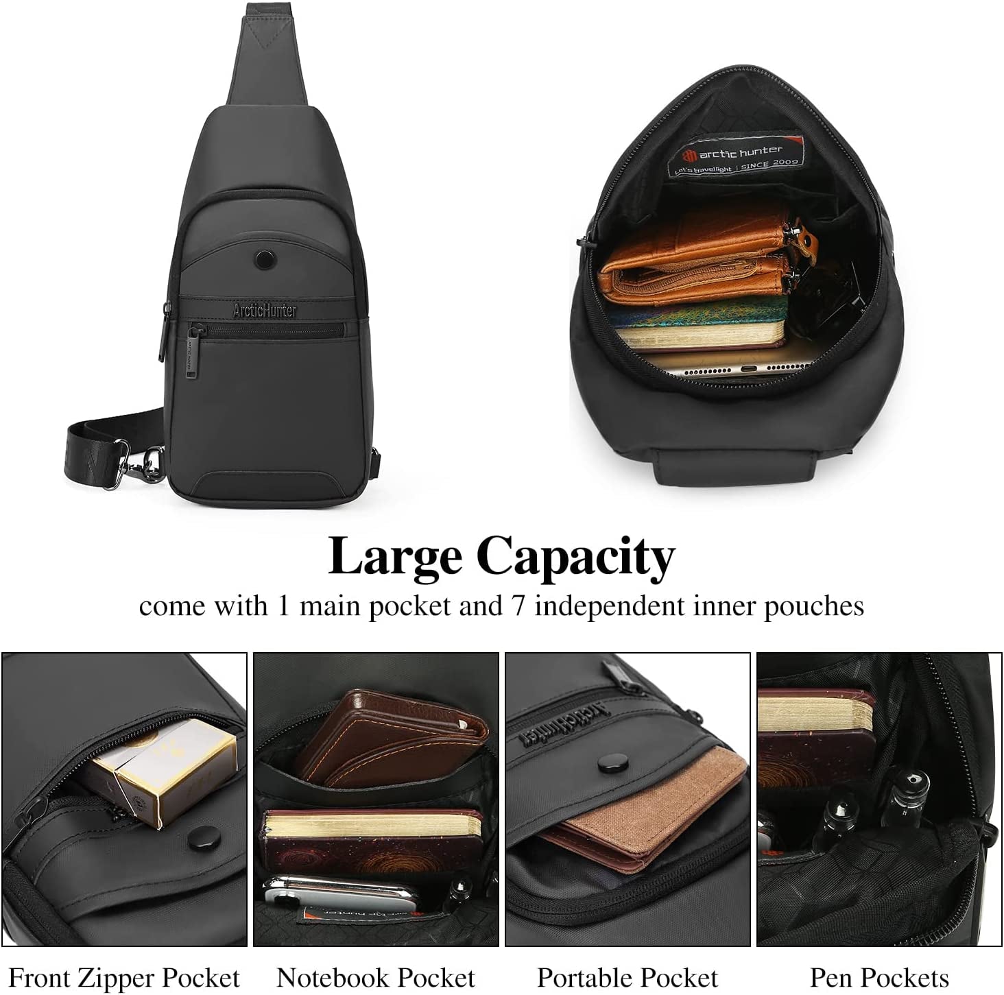 Men’S Sling Bag Casual Cross-Body Backpack Shoulder Chest Bag Water-Resistant Daypack for Business Travel Walking Hiking USB Charging Port
