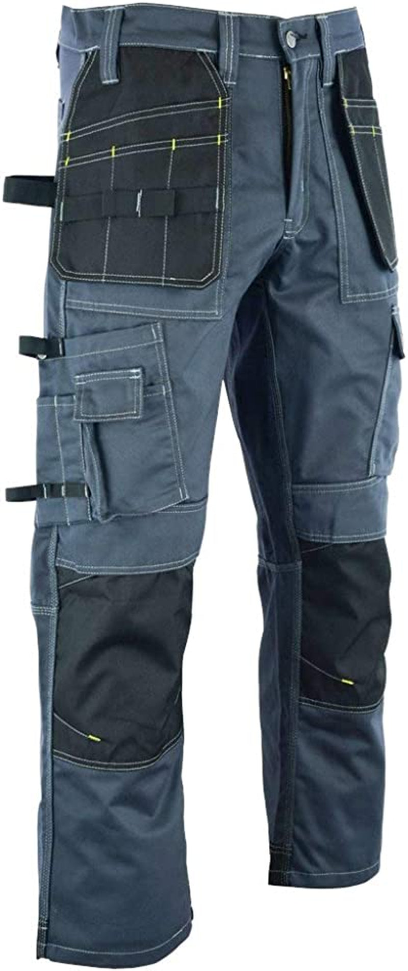 Men Pro Builder Work Trousers Black & Grey - Heavy Duty Safety Combat Cargo Pants - Multi Pockets - Knee Pad Pockets - Triple Stitched - Durable Workwear (30W to 42W)