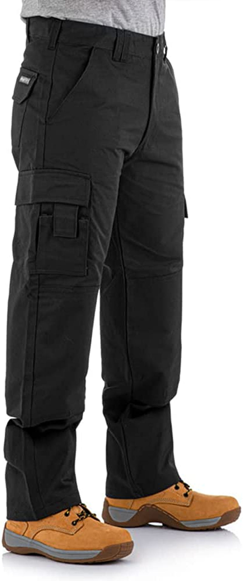 Men Falcon Work Trousers - Black & Navy - Heavy Duty Safety Combat Cargo Pants - Cargo & Knee Pads Pockets Triple Stitched - Durable Workwear