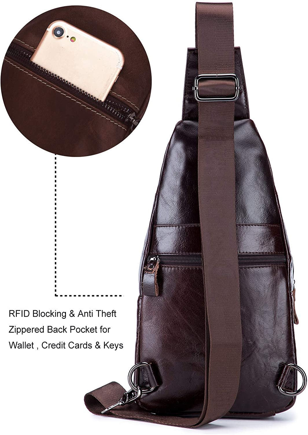 Men'S Sling Bag Genuine Leather Bags for Men Crossbody Bag Chest Shoulder Backpack Vintage Water Resistant