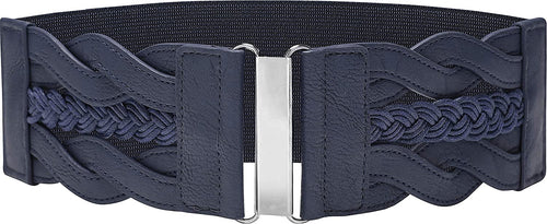 3 Inch Wide Waspie Elastic Vintage Braided Buckle Waist Belt