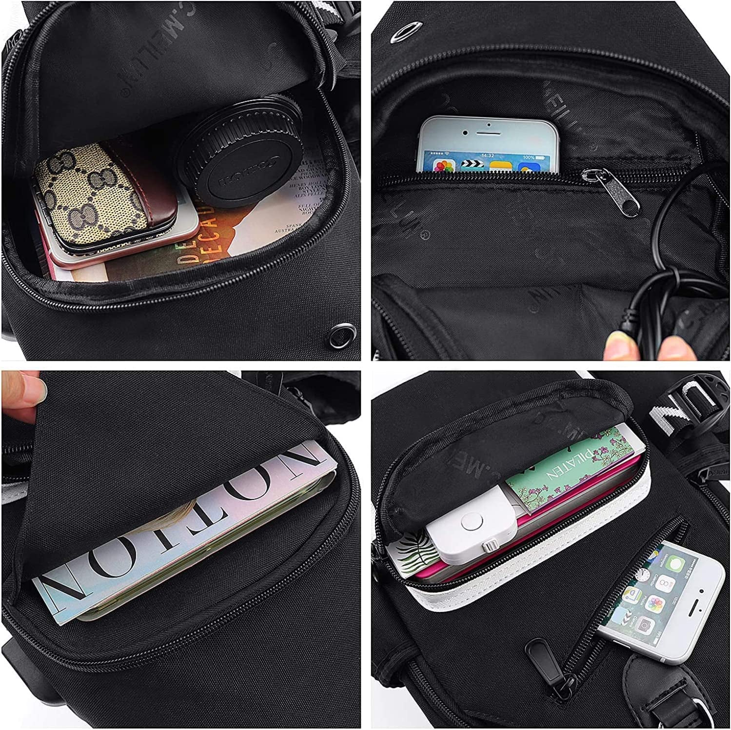 Luminous Sling Bag Cross Body Shoulder Backpack Multifunction Chest Bag with USB Charging Port for Men Boys Travel Sports Keep Going