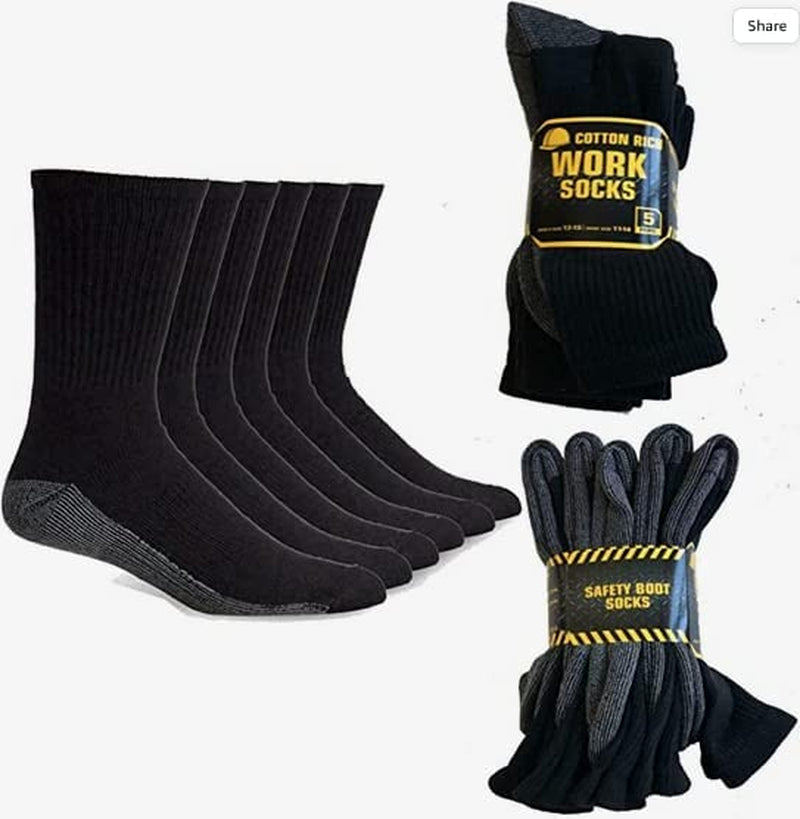 Workwear Men’S Arch Support Reinforced Toe Heel Cotton Rich Comfortable Heavy Duty Cushioned Sole Work Socks (6-11)
