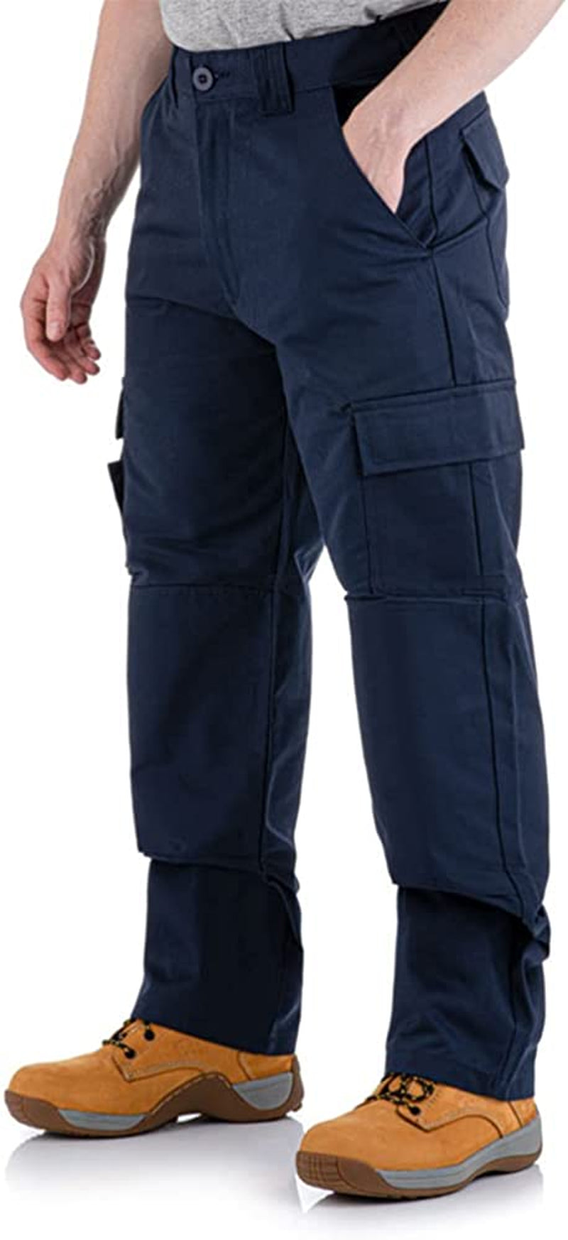 Men Falcon Work Trousers - Black & Navy - Heavy Duty Safety Combat Cargo Pants - Cargo & Knee Pads Pockets Triple Stitched - Durable Workwear