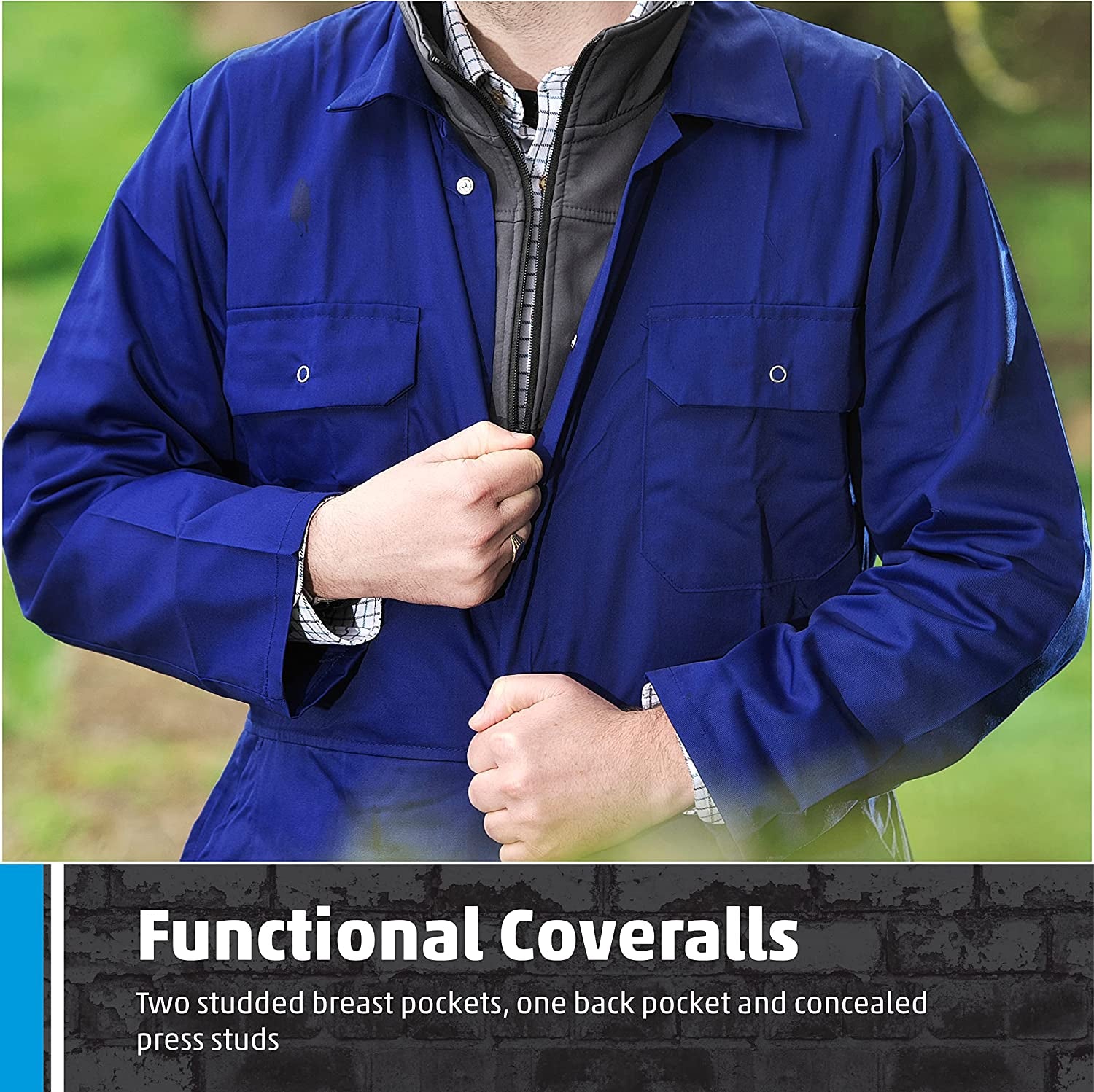 Fort - Workforce Coverall - Medium - Royal Blue Coveralls - 210Gsm - Studded Pockets - Comfortable Work Suit - Durable Mens Overalls - Work Overalls for Men