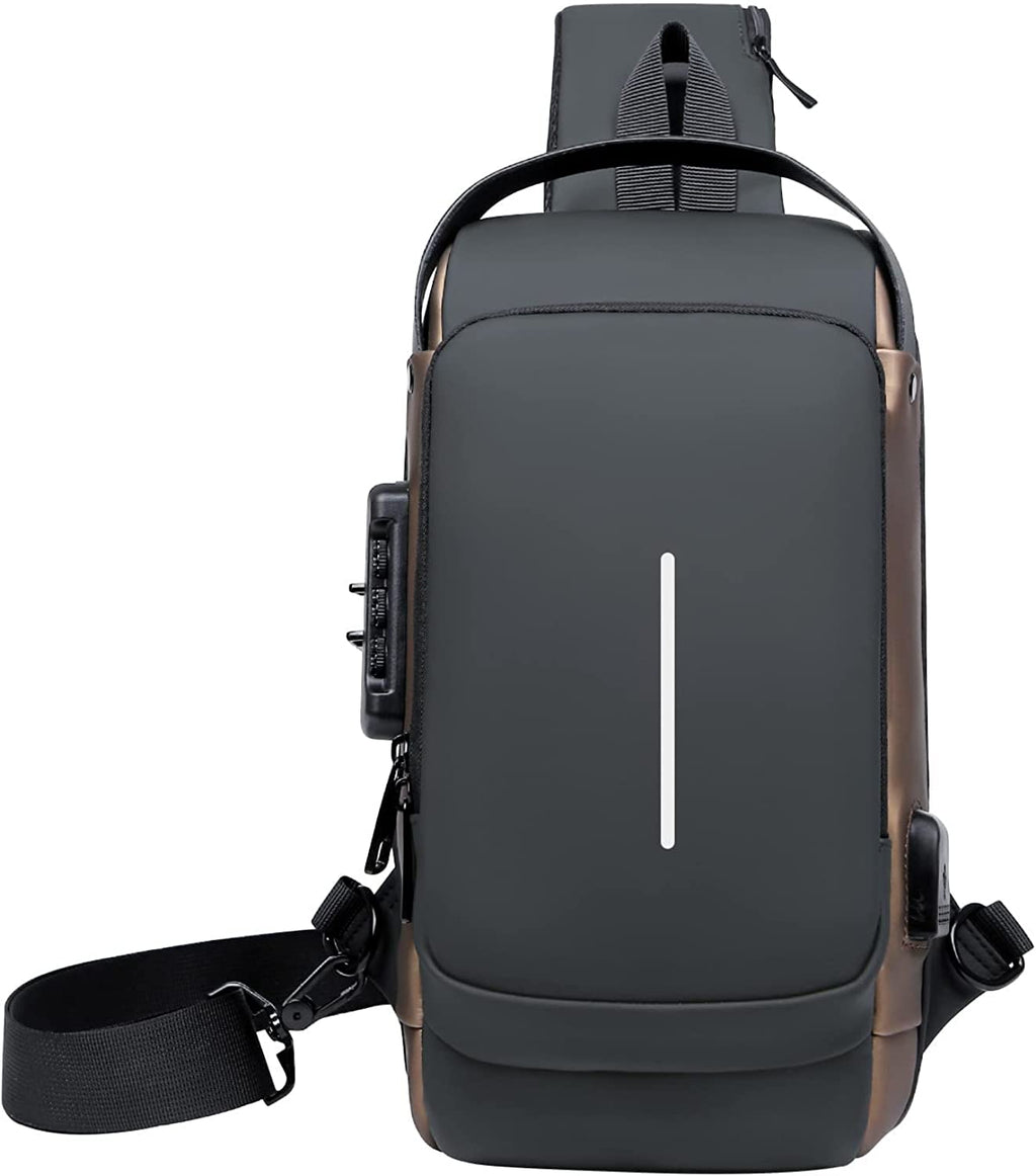 Aucuu Shoulder Bags Chest Bags, Usb Rechargeable Password Bag Sling Bags, Crossbody Daypacks Small Backpacks, Anti-Theft Waterproof Lightweight One Strap Rucksack Messenger Bags for Hiking