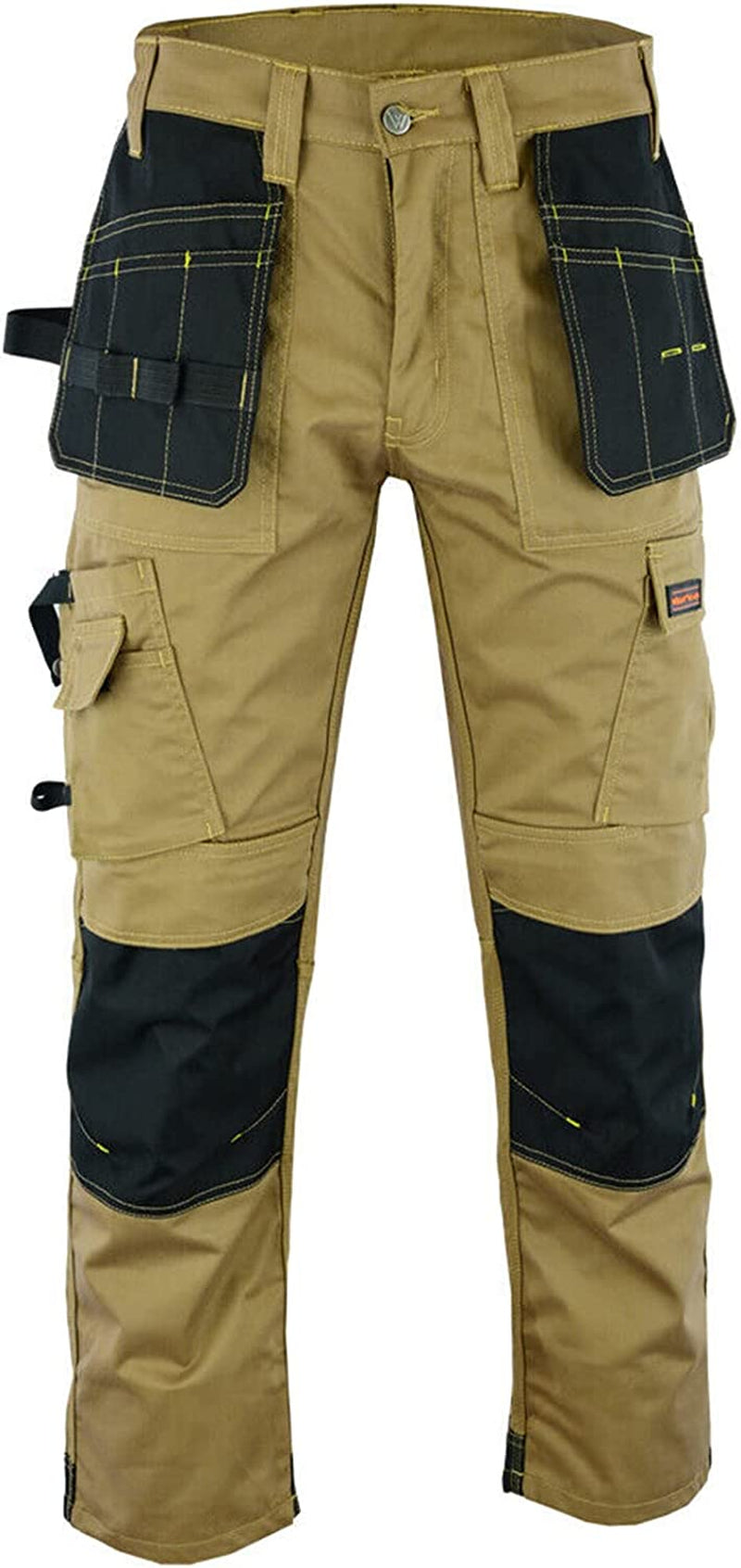 Men Pro Builder Work Trousers Black & Grey - Heavy Duty Safety Combat Cargo Pants - Multi Pockets - Knee Pad Pockets - Triple Stitched - Durable Workwear (30W to 42W)