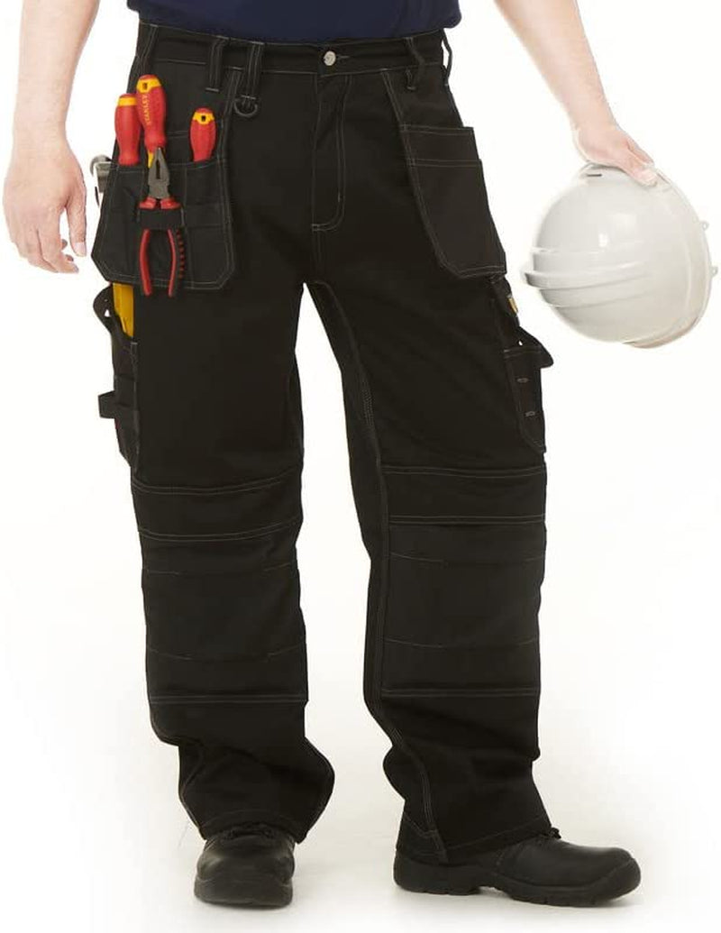 Work Trousers Men Multi Pockets Work Utility & Safety Trousers with Holster and Knee Pad Pockets Ideal Work Pant for Site Work Builders Electricians Gardening Workwear Trouser Men