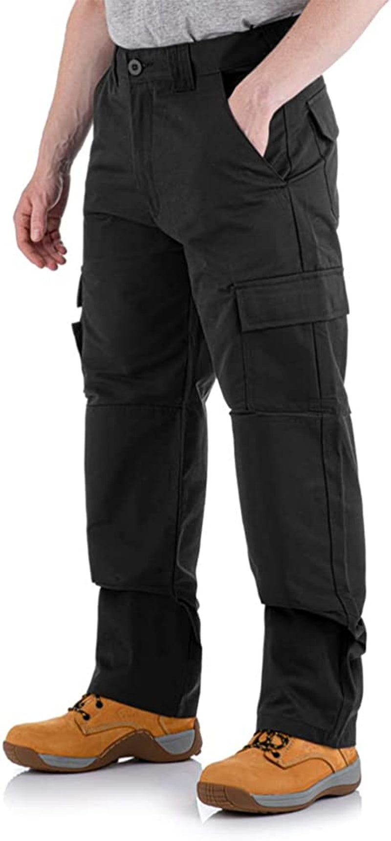Men Falcon Work Trousers - Black & Navy - Heavy Duty Safety Combat Cargo Pants - Cargo & Knee Pads Pockets Triple Stitched - Durable Workwear