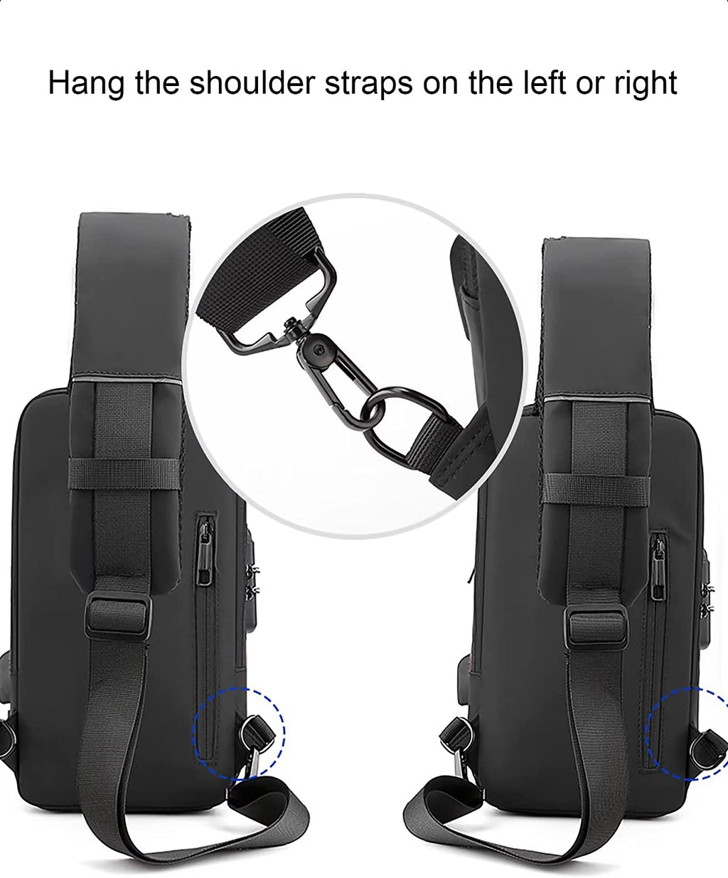 HAN-LBG Sling Bags for Men Women, Waterproof Chest Bag with USB Charging Port Anti-Theft Password Lock Crossbody Backpack Small Flex Shoulder Pack for Hiking Cycling Runningtravel