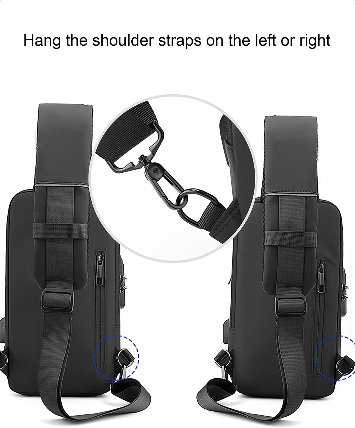 HAN-LBG Sling Bags for Men Women, Waterproof Chest Bag with USB Charging Port Anti-Theft Password Lock Crossbody Backpack Small Flex Shoulder Pack for Hiking Cycling Runningtravel
