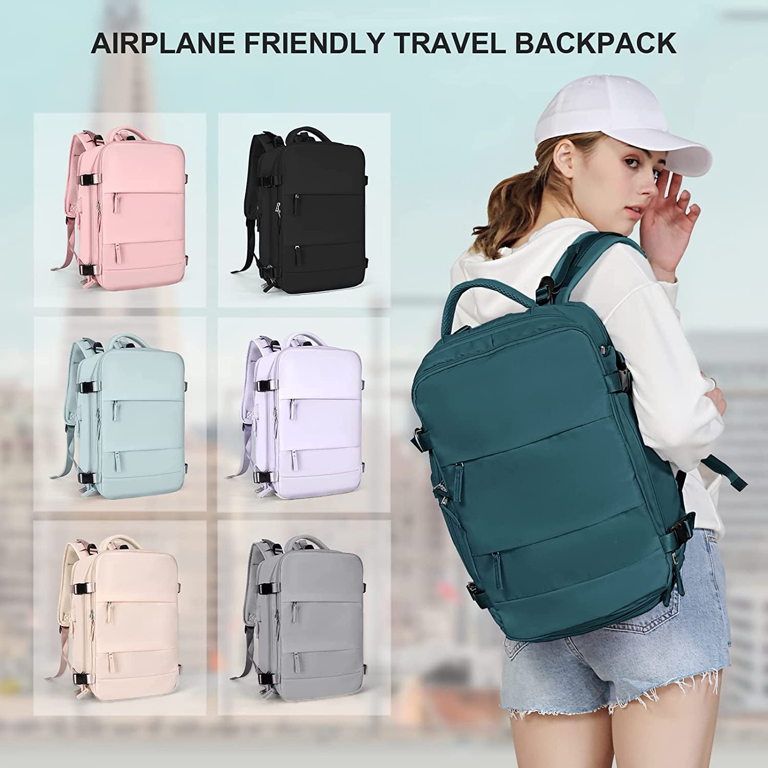 Large Travel Backpack Women, Carry on Backpack Men,Hiking Backpack Waterproof Outdoor Sports Rucksack Casual Daypack School Bag Fit 14 Inch Laptop with USB Charging Port Shoes Compartment