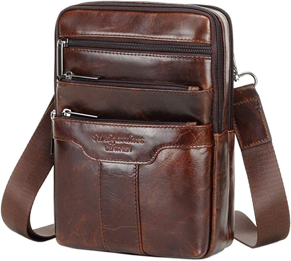 Vintage Leather Shoulder Messenger Bag for Men Travel Business Crossbody Pack Wallet Satchel Sling Chest Bags