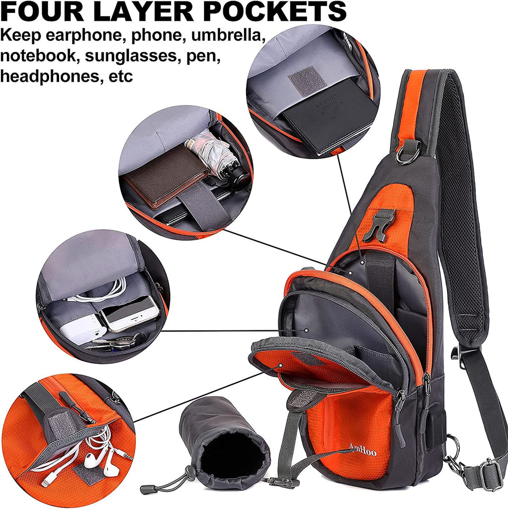 Sling Backpack Chest Shoudler Crossbody Bag Waterproof Hiking Daypack