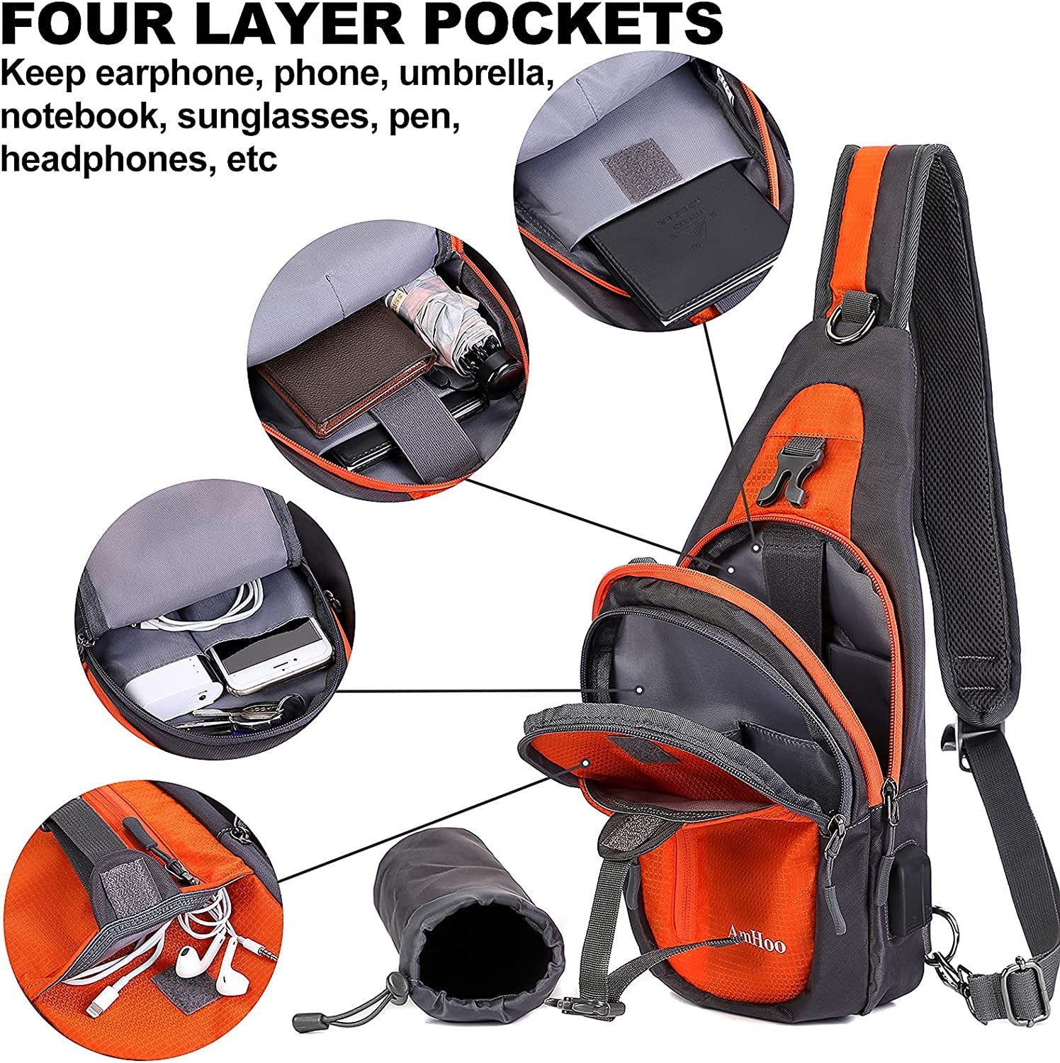 Sling Backpack Chest Shoudler Crossbody Bag Waterproof Hiking Daypack