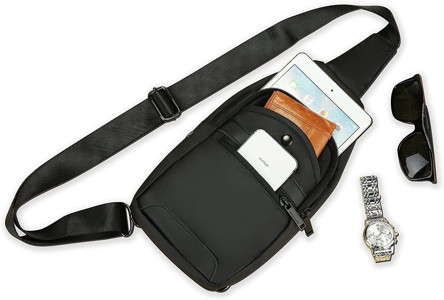 Men’S Sling Bag Casual Cross-Body Backpack Shoulder Chest Bag Water-Resistant Daypack for Business Travel Walking Hiking USB Charging Port