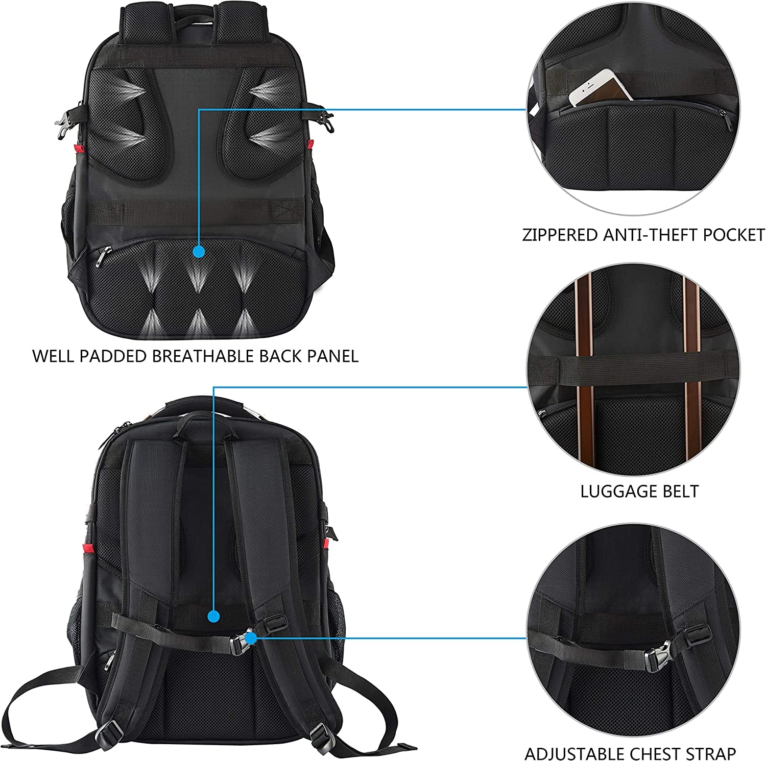 Travel Laptop Backpack 17.3 Inch XL Computer Backpack with Hard Shell Saferoom RFID Pockets Water-Repellent Business College Daypack Stylish School Laptop Bag