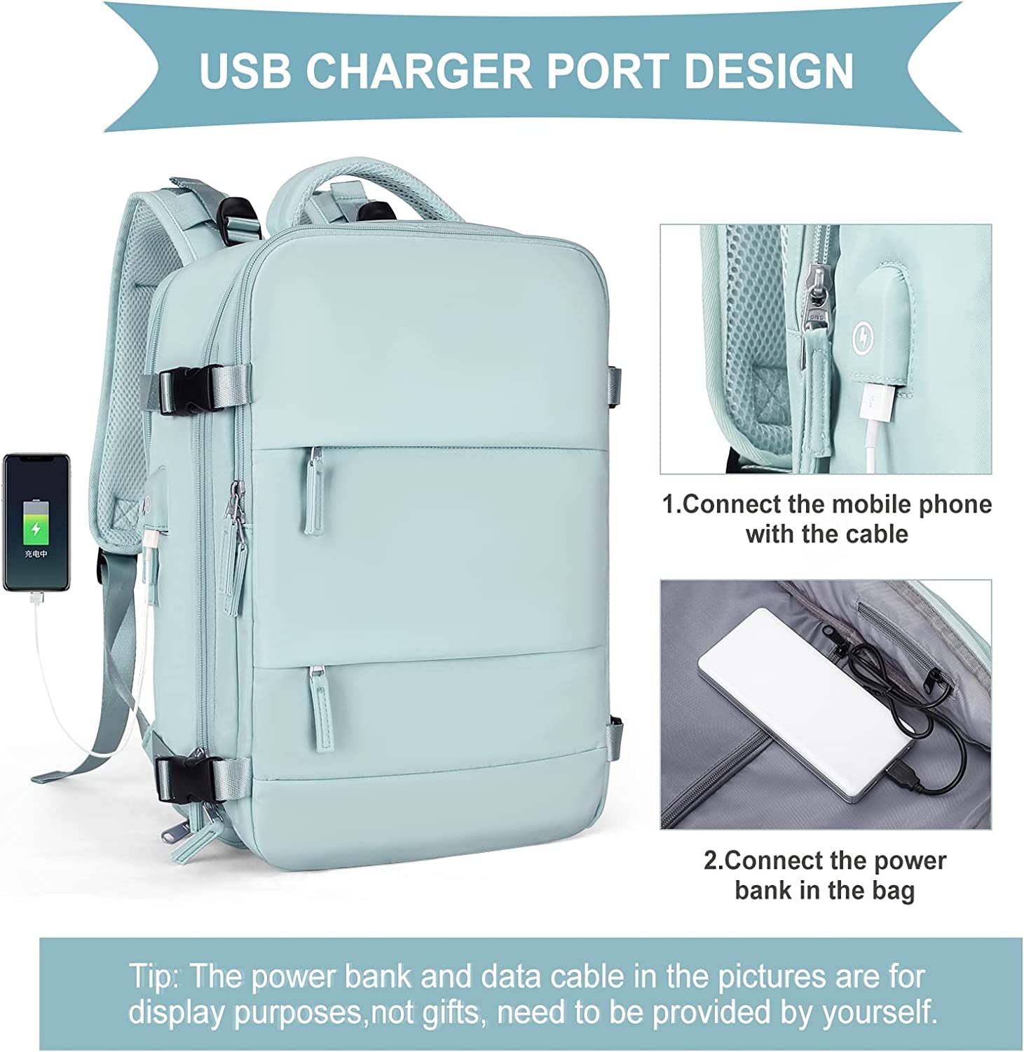Large Travel Backpack Women, Carry on Backpack Men,Hiking Backpack Waterproof Outdoor Sports Rucksack Casual Daypack School Bag Fit 14 Inch Laptop with USB Charging Port Shoes Compartment