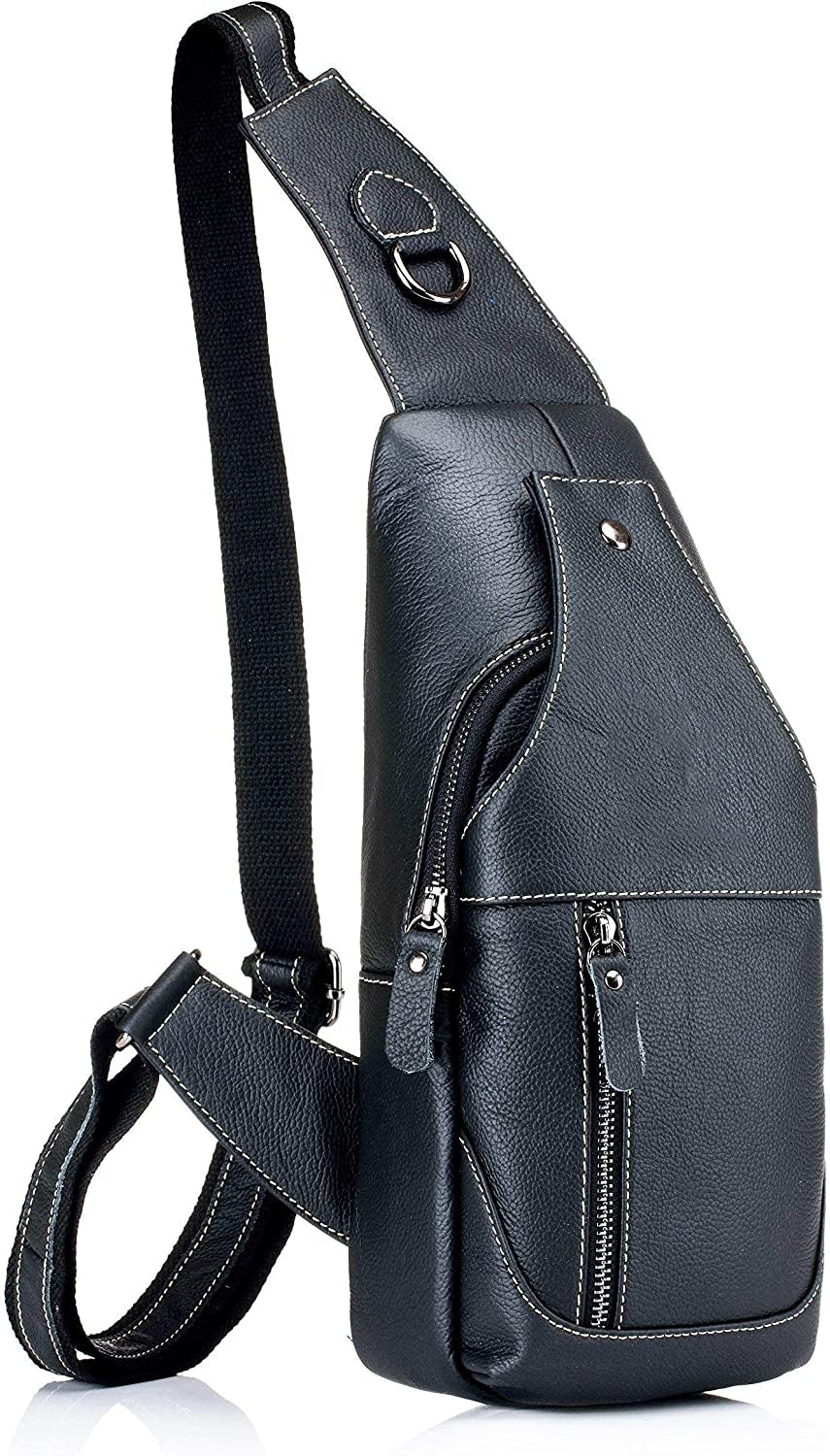 Men'S Sling Bag Genuine Leather Bags for Men Crossbody Bag Chest Shoulder Backpack Vintage Water Resistant