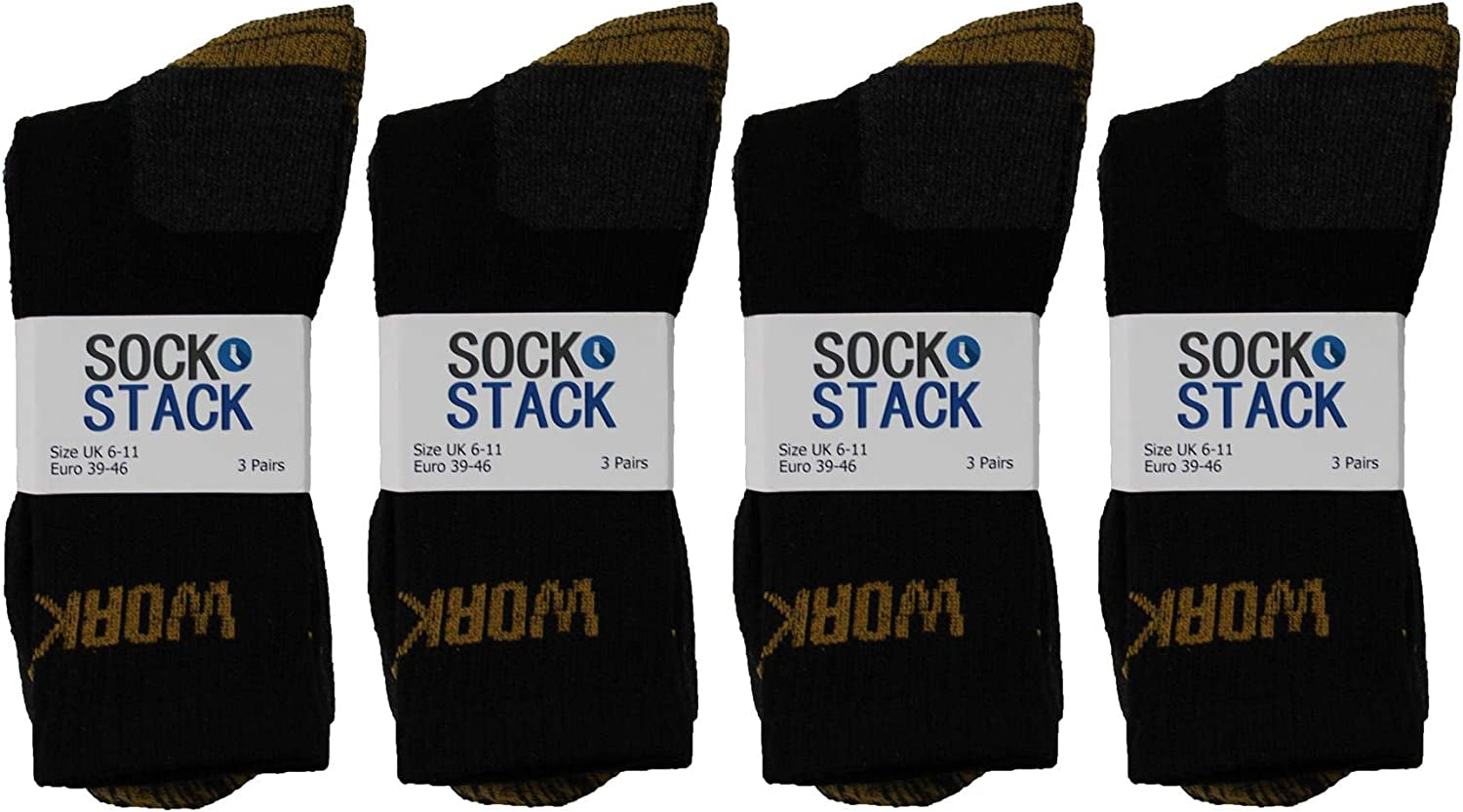 Sock Stack 12 Pairs of Men'S Boot Thermal Hike Socks anti Blister Padded Sole Work Sock UK Size 6-11