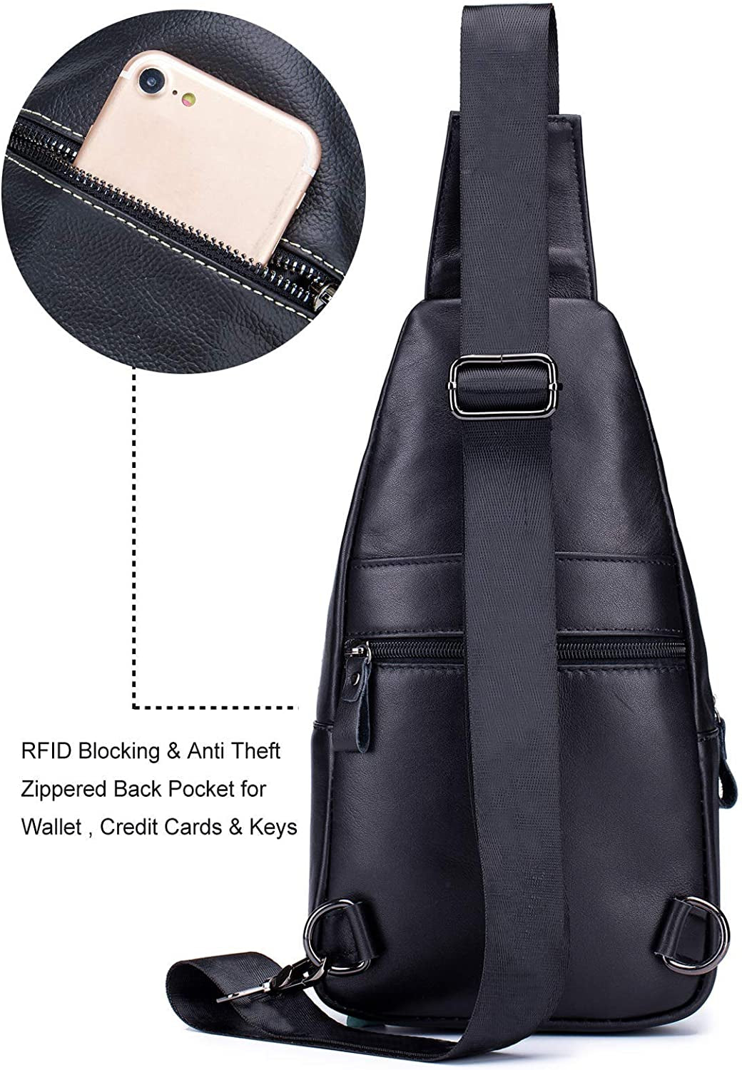 Men'S Sling Bag Genuine Leather Bags for Men Crossbody Bag Chest Shoulder Backpack Vintage Water Resistant