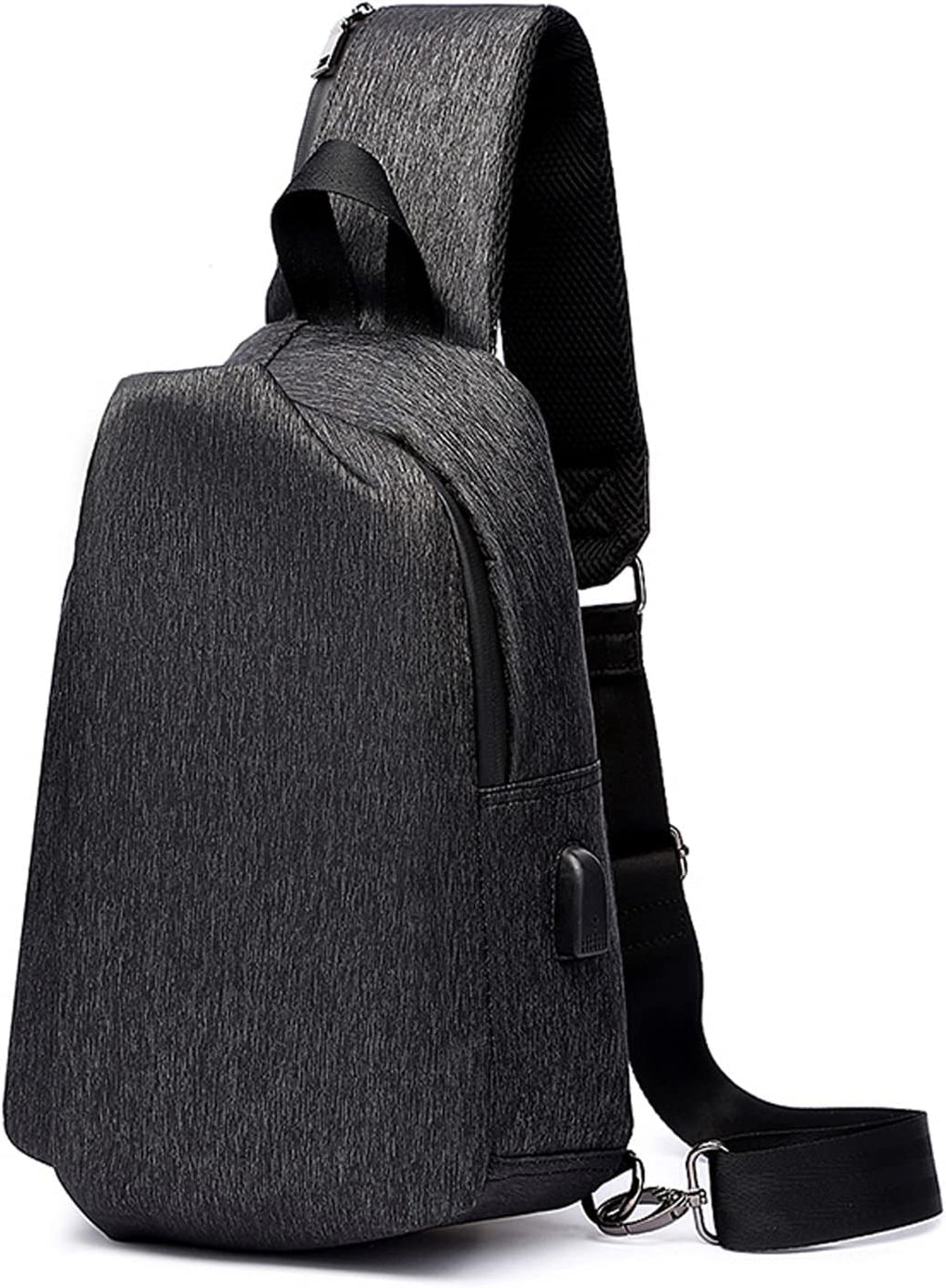Casual Sling Chest Bag Men Business Shoulder Crossbody Backpack with USB Charging Port Large Casual Daypack for Outdoor Travel Work Hiking Running Indoor Activities Waterproof Nylon Black