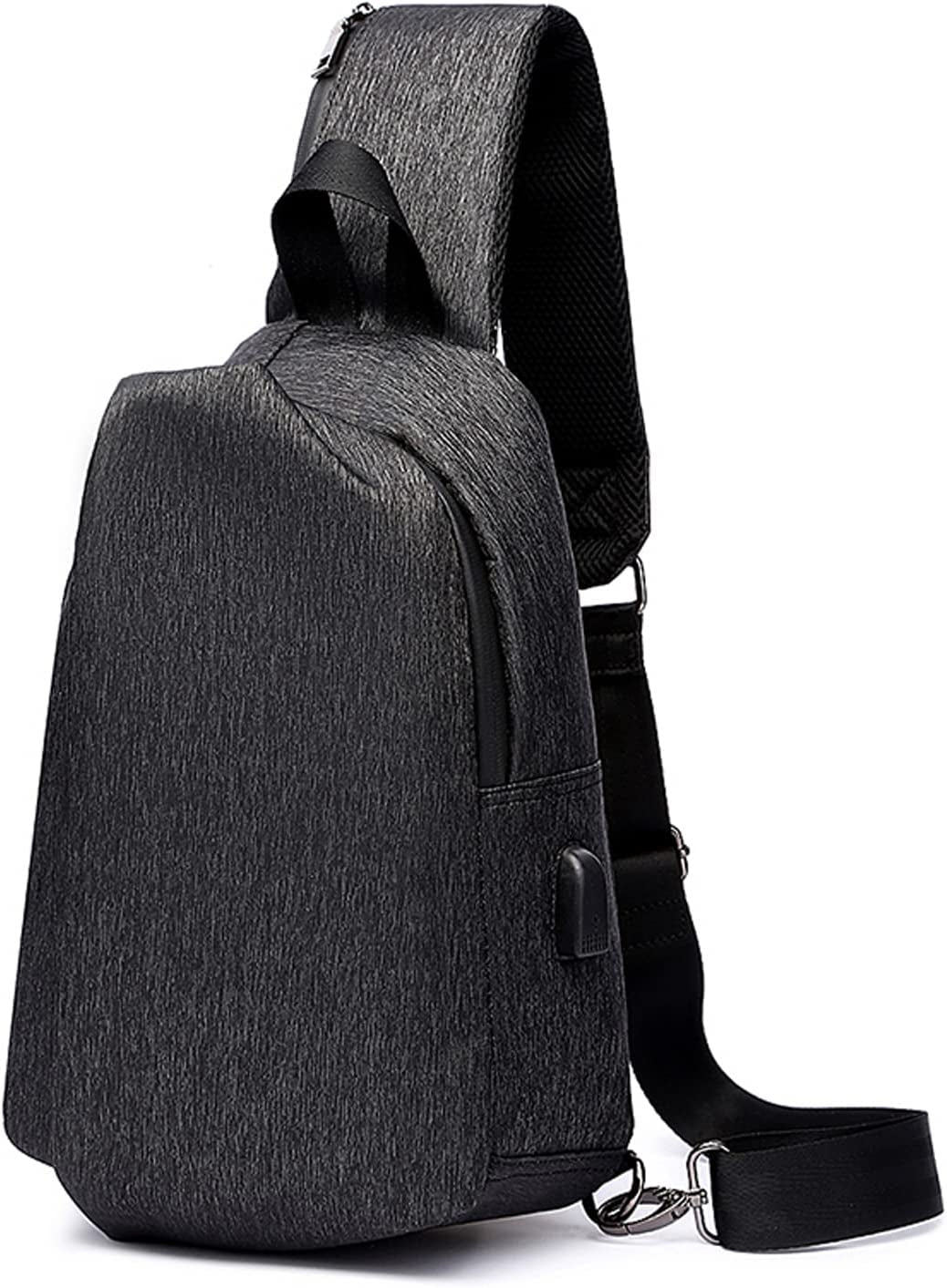 Casual Sling Chest Bag Men Business Shoulder Crossbody Backpack with USB Charging Port Large Casual Daypack for Outdoor Travel Work Hiking Running Indoor Activities Waterproof Nylon Black