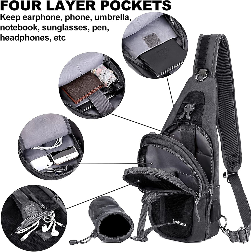 Sling Backpack Chest Shoudler Crossbody Bag Waterproof Hiking Daypack