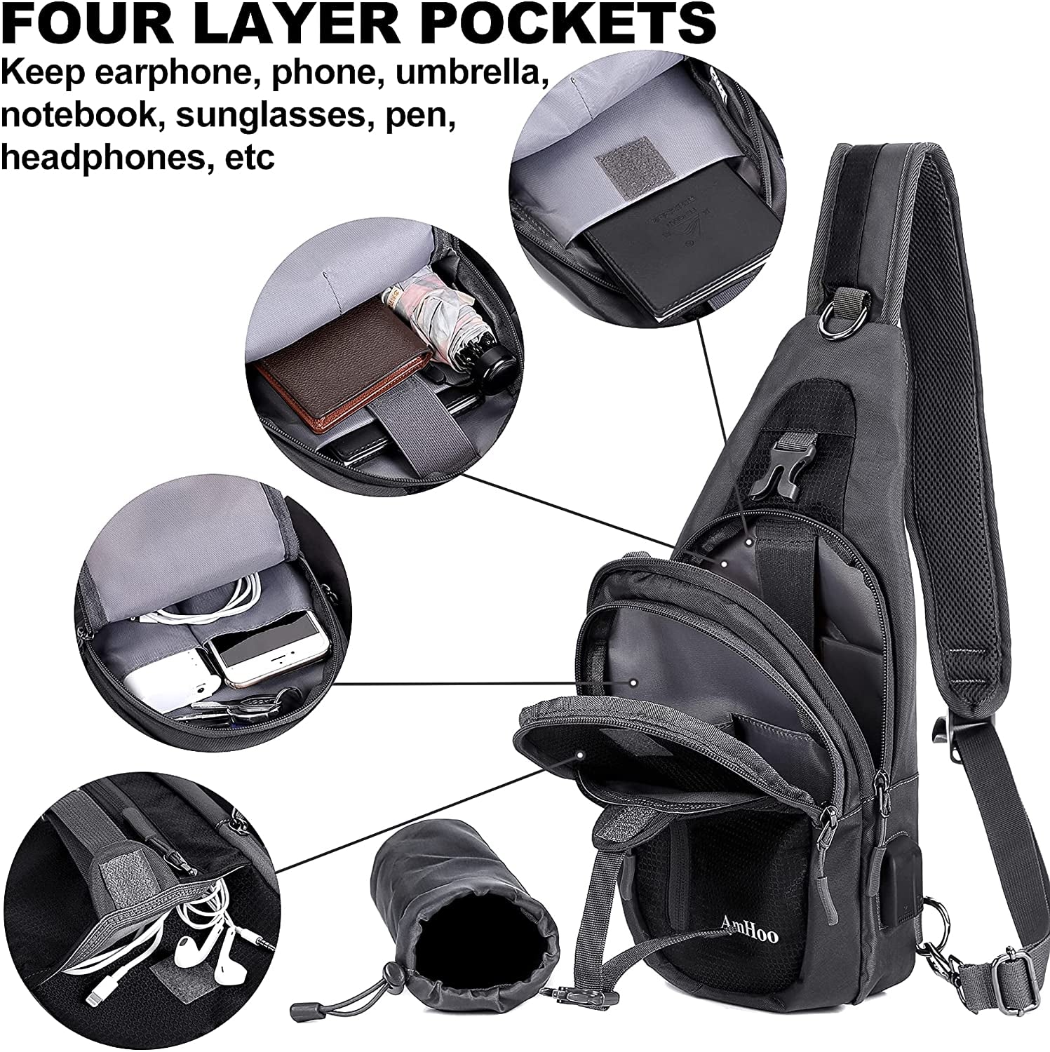 Sling Backpack Chest Shoudler Crossbody Bag Waterproof Hiking Daypack