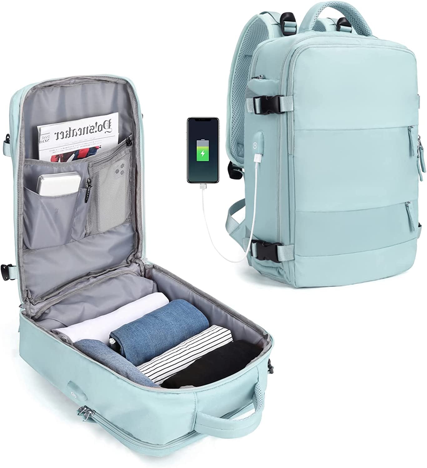 Large Travel Backpack Women, Carry on Backpack Men,Hiking Backpack Waterproof Outdoor Sports Rucksack Casual Daypack School Bag Fit 14 Inch Laptop with USB Charging Port Shoes Compartment