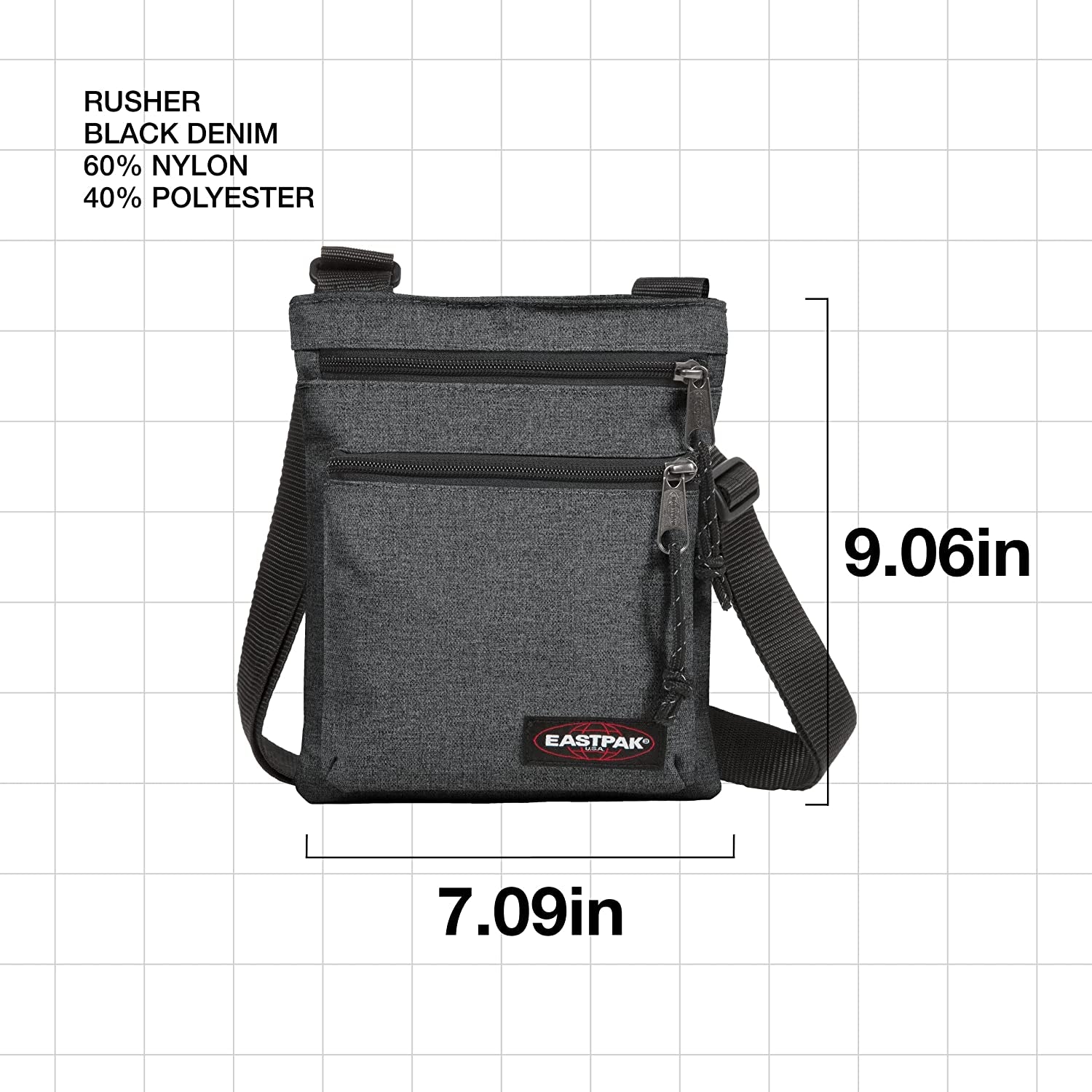 Rusher Messenger Bag, 23 Cm, Black Denim