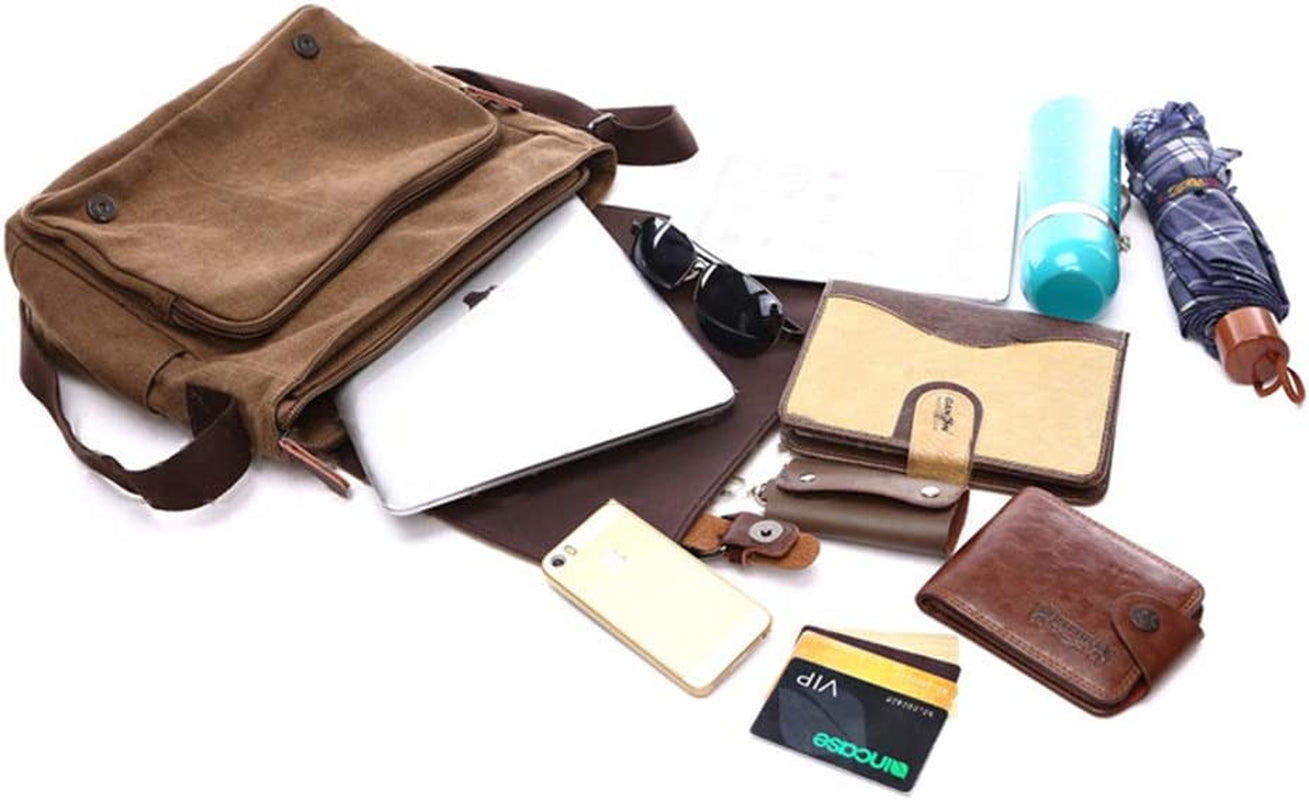 Messenger Shoulder Bag for Men Canvas Laptop Casual Day Bag Cross-Body Briefcase Schoolbag (Blue, L)