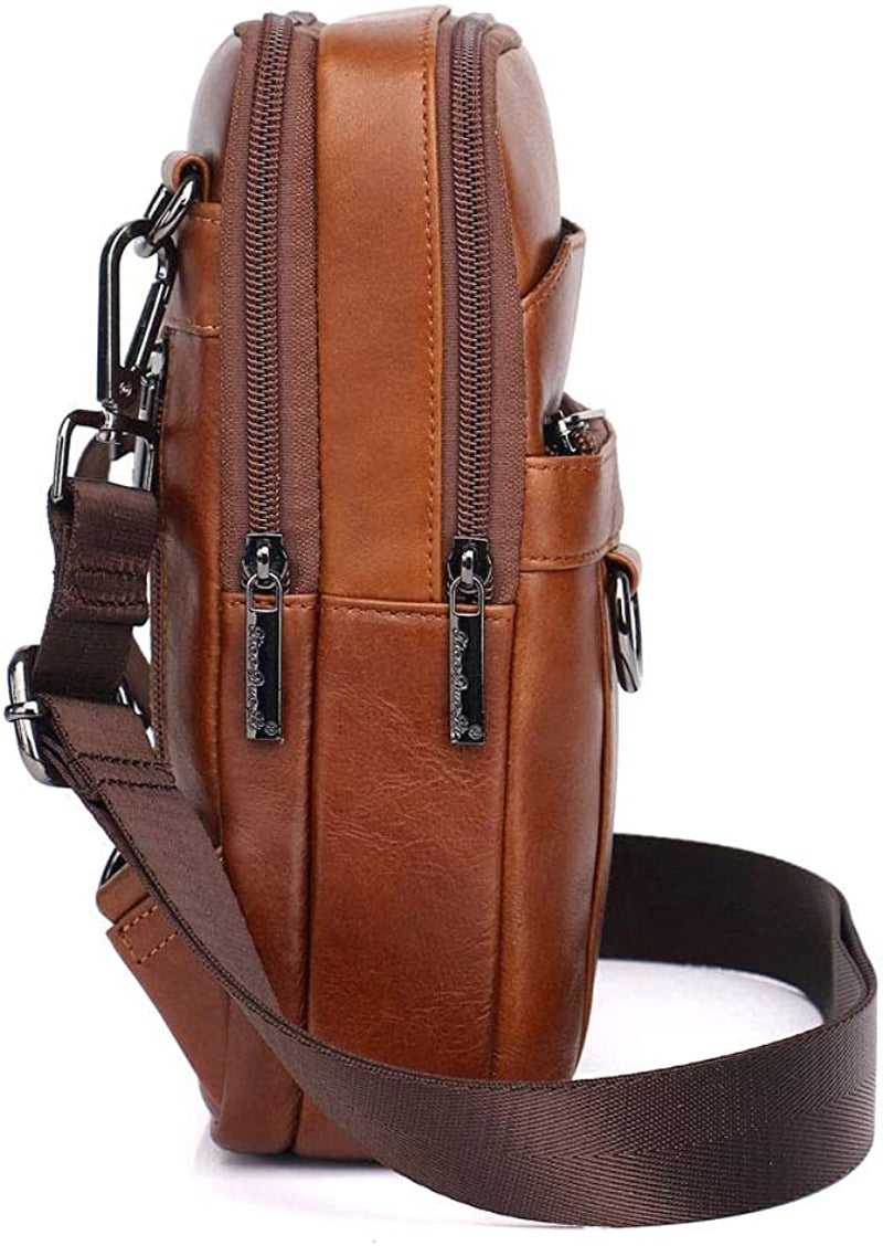 Vintage Leather Shoulder Messenger Bag for Men Travel Business Crossbody Pack Wallet Satchel Sling Chest Bags