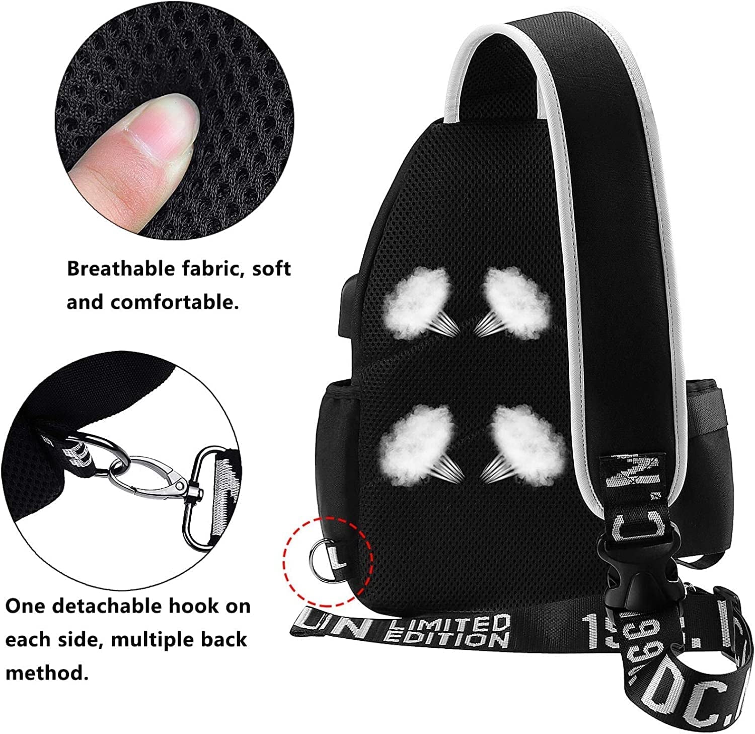 Luminous Sling Bag Cross Body Shoulder Backpack Multifunction Chest Bag with USB Charging Port for Men Boys Travel Sports Keep Going