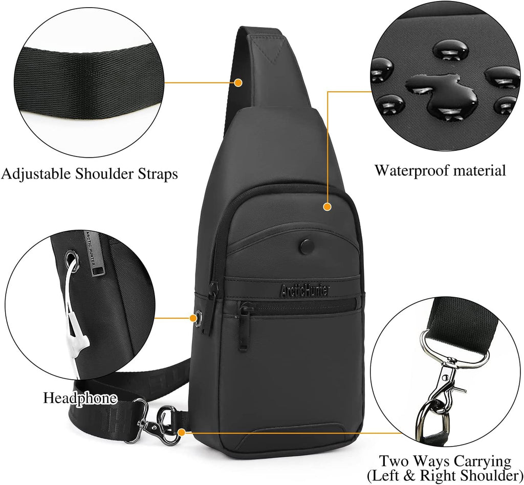Men’S Sling Bag Casual Cross-Body Backpack Shoulder Chest Bag Water-Resistant Daypack for Business Travel Walking Hiking USB Charging Port