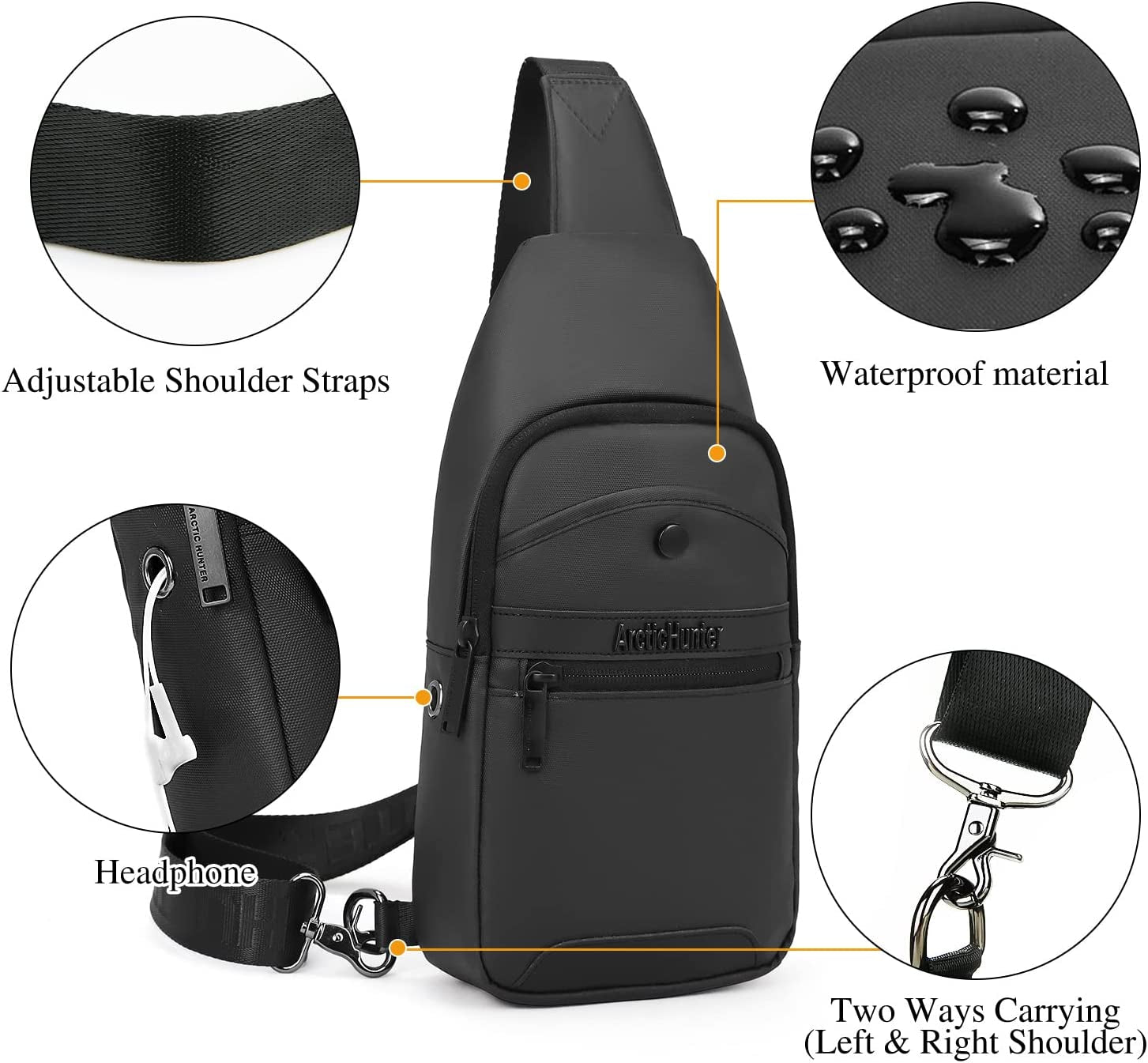 Men’S Sling Bag Casual Cross-Body Backpack Shoulder Chest Bag Water-Resistant Daypack for Business Travel Walking Hiking USB Charging Port