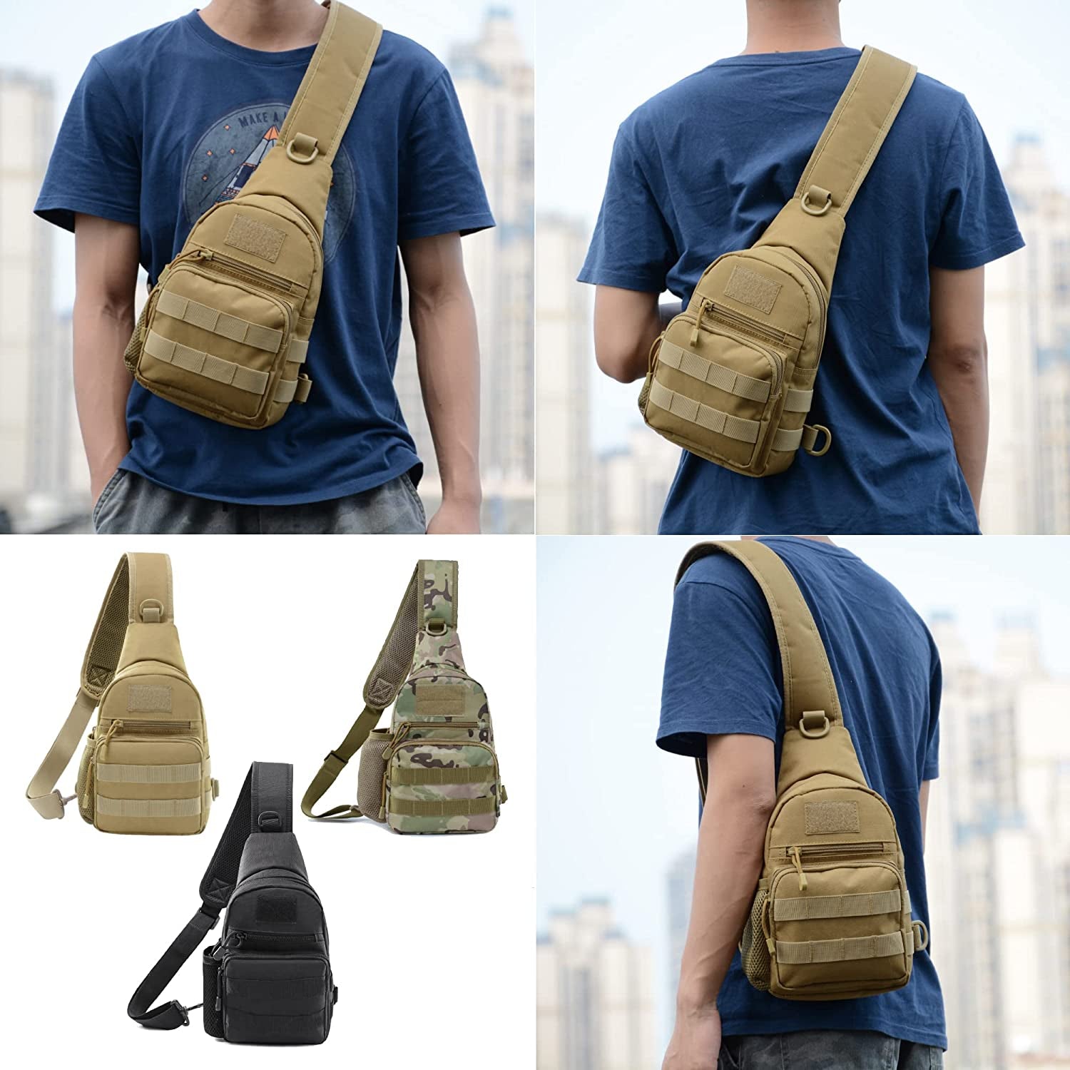 Tactical Crossbody Sling Bag - Waterproof Military Backpack One Strap Molle Chest Bag for Hiking Cycling Running Outdoor Men’S Shoulder Bag