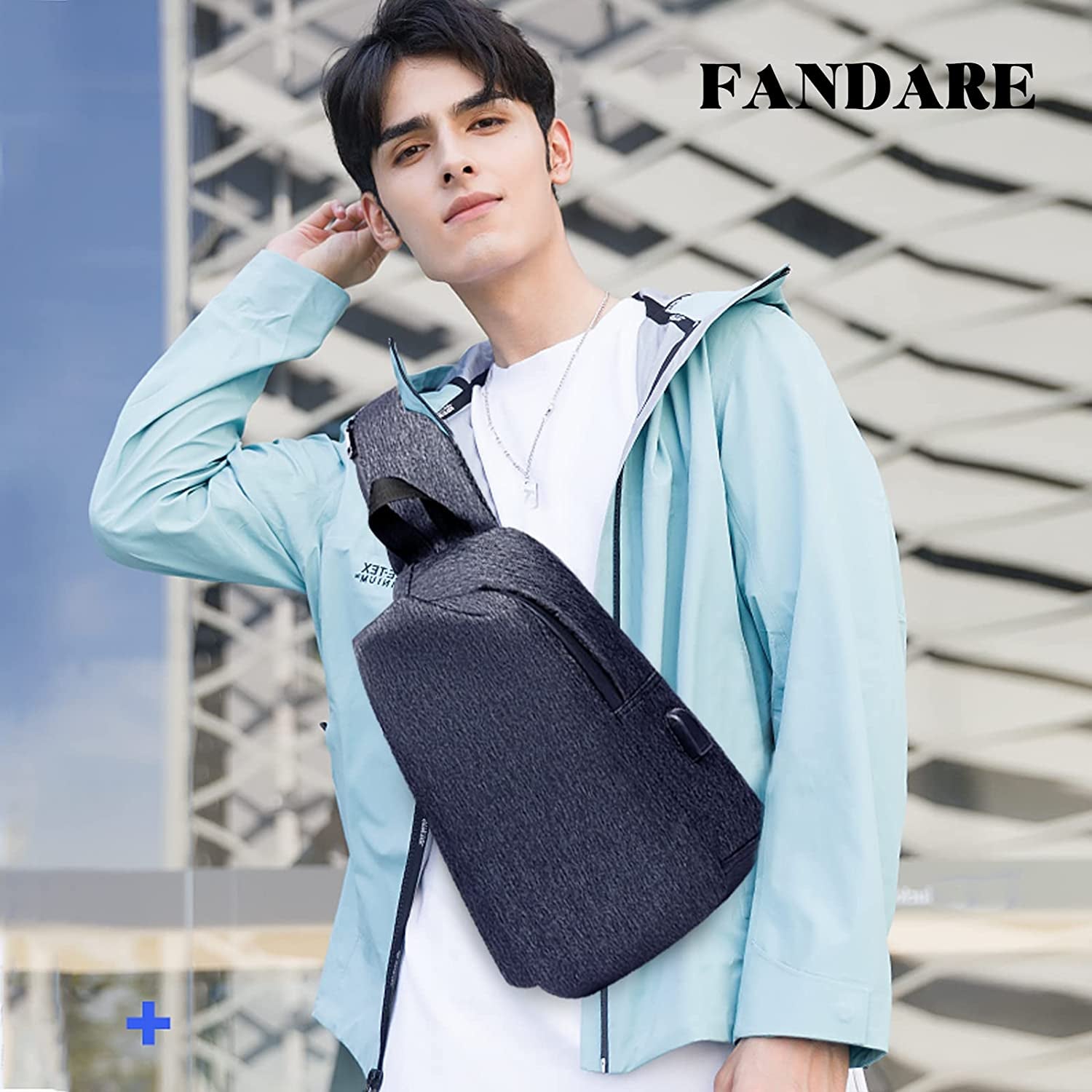 Casual Sling Chest Bag Men Business Shoulder Crossbody Backpack with USB Charging Port Large Casual Daypack for Outdoor Travel Work Hiking Running Indoor Activities Waterproof Nylon Dark Blue