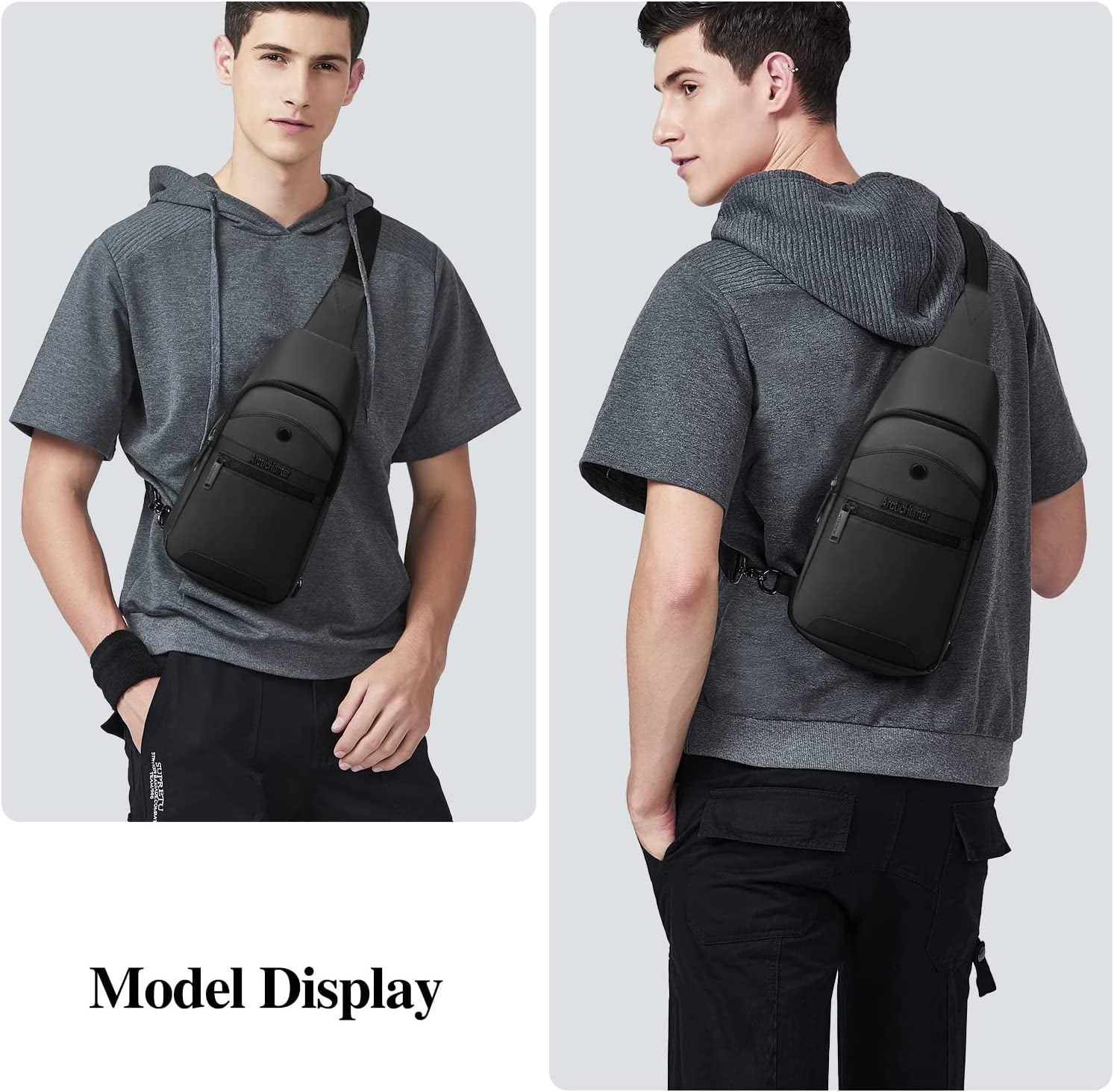Men’S Sling Bag Casual Cross-Body Backpack Shoulder Chest Bag Water-Resistant Daypack for Business Travel Walking Hiking USB Charging Port