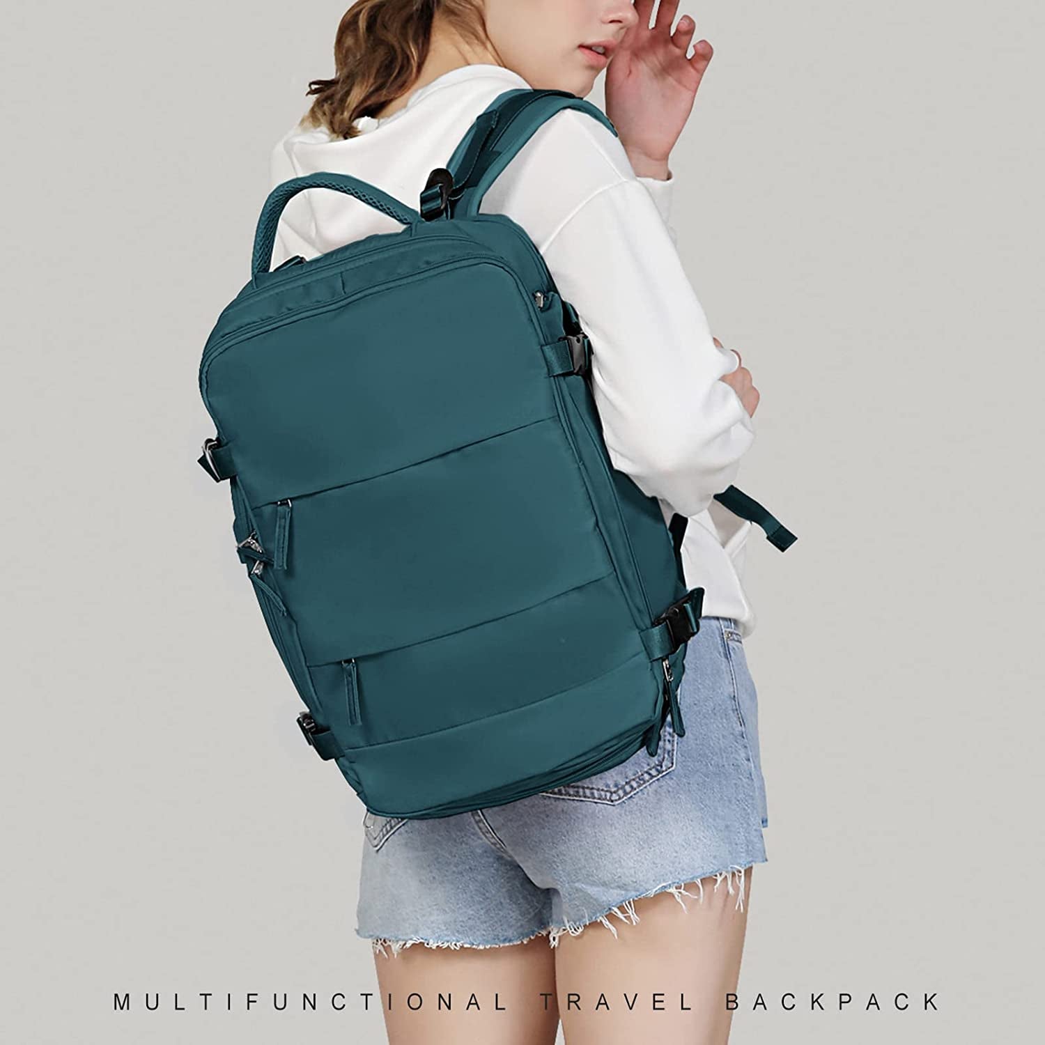 Large Travel Backpack Women, Carry on Backpack Men,Hiking Backpack Waterproof Outdoor Sports Rucksack Casual Daypack School Bag Fit 14 Inch Laptop with USB Charging Port Shoes Compartment
