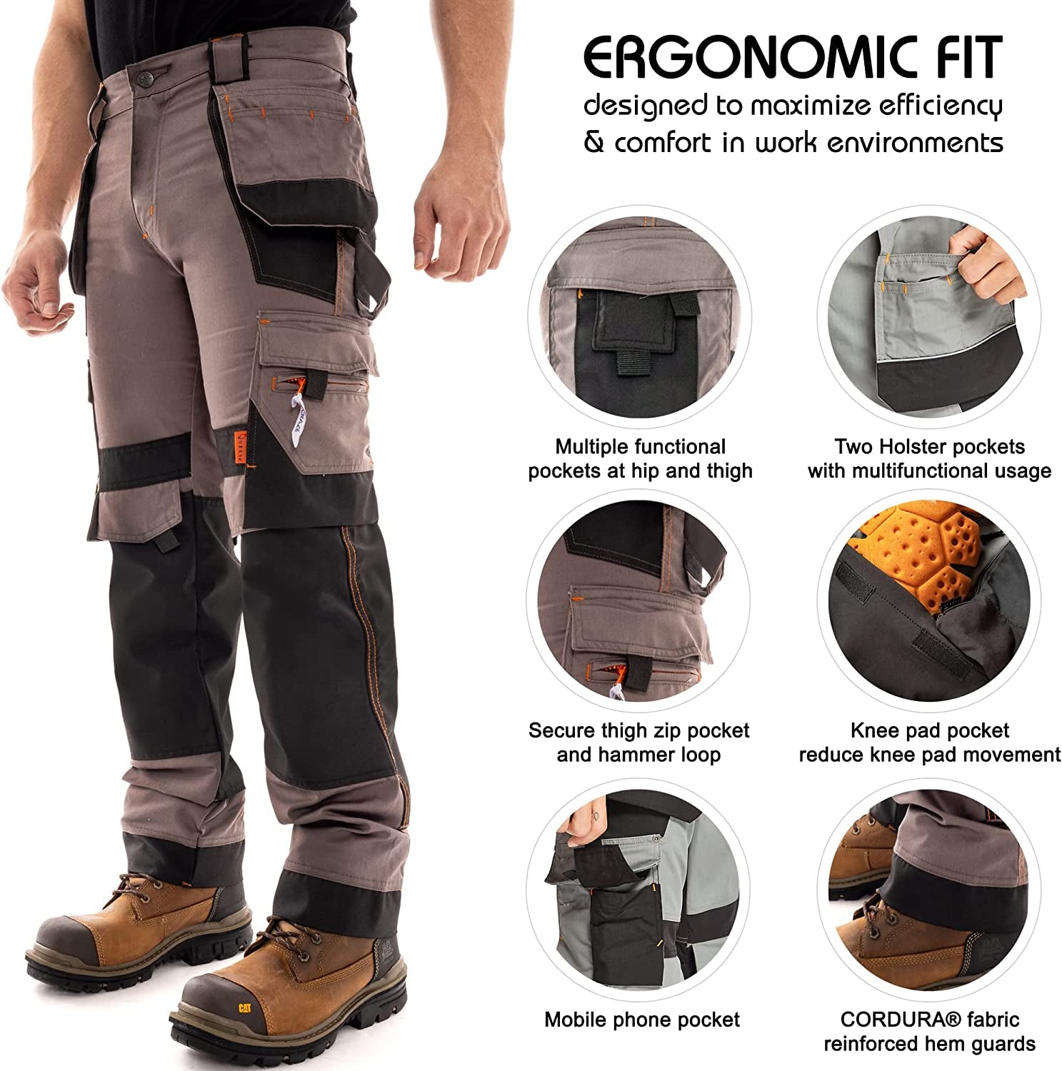 ® Mens Work Trousers Knee Pad Pockets Multi Pocket Workwear Pants Men Cargo Heavy Duty Work Trousers for Man