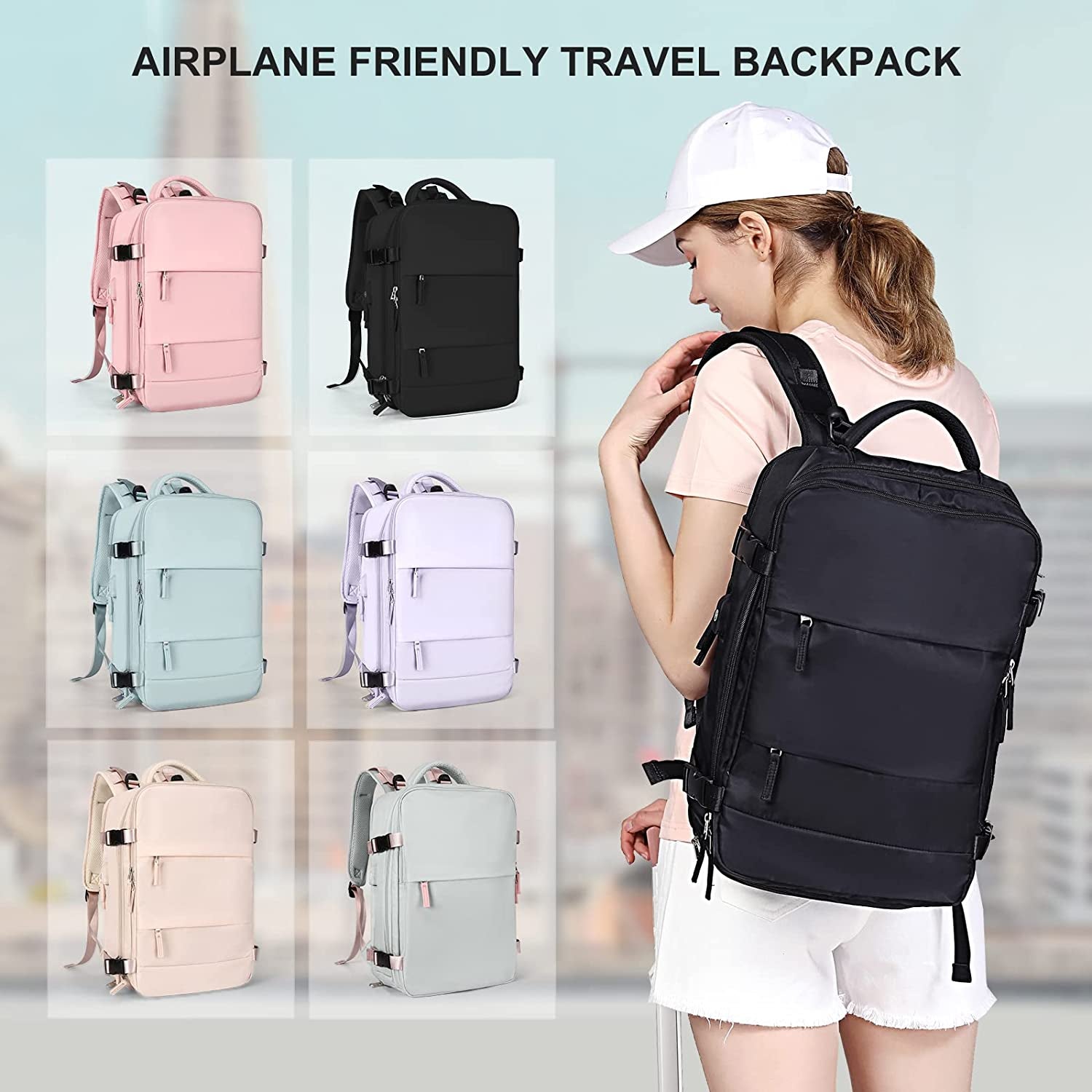 Large Travel Backpack Women, Carry on Backpack Men,Hiking Backpack Waterproof Outdoor Sports Rucksack Casual Daypack School Bag Fit 14 Inch Laptop with USB Charging Port Shoes Compartment