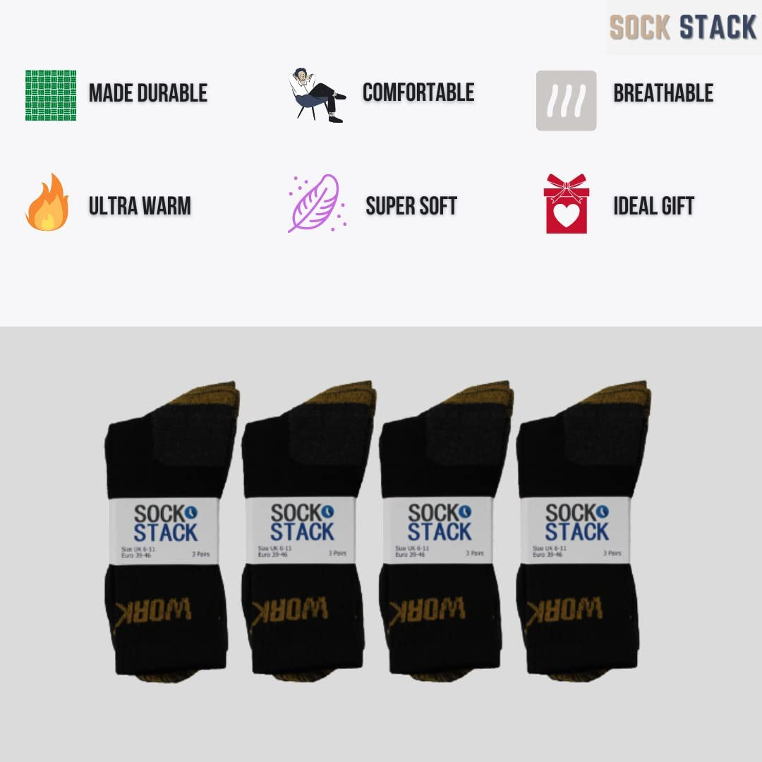 Sock Stack 12 Pairs of Men'S Boot Thermal Hike Socks anti Blister Padded Sole Work Sock UK Size 6-11