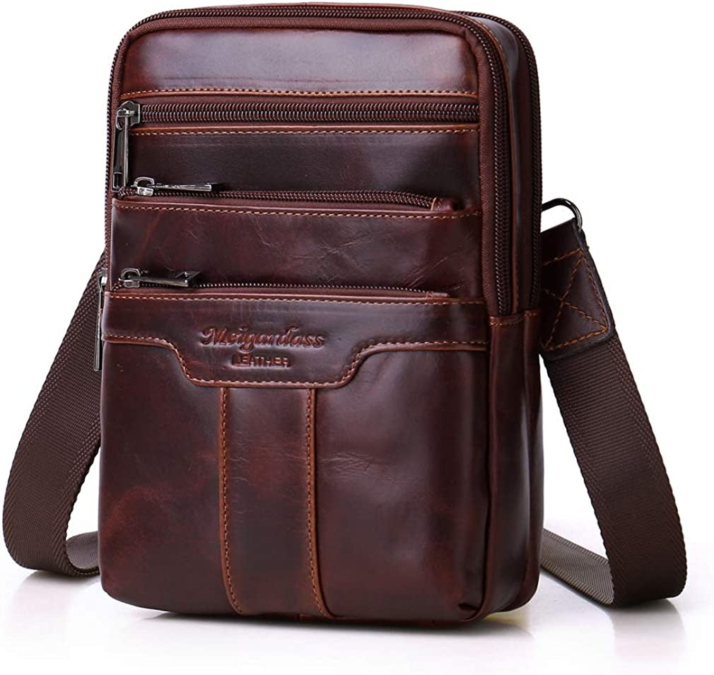 Vintage Leather Shoulder Messenger Bag for Men Travel Business Crossbody Pack Wallet Satchel Sling Chest Bags