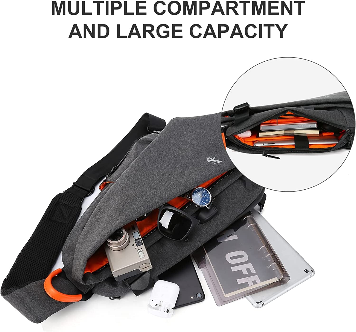Sling Bags Crossbody Backpack for Men Women,Waterproof Sling Backpack One Strap Shoulder Chest Bag Multipurpose Daypacks with USB Charger Port for Hiking Walking Biking Travel Cycling