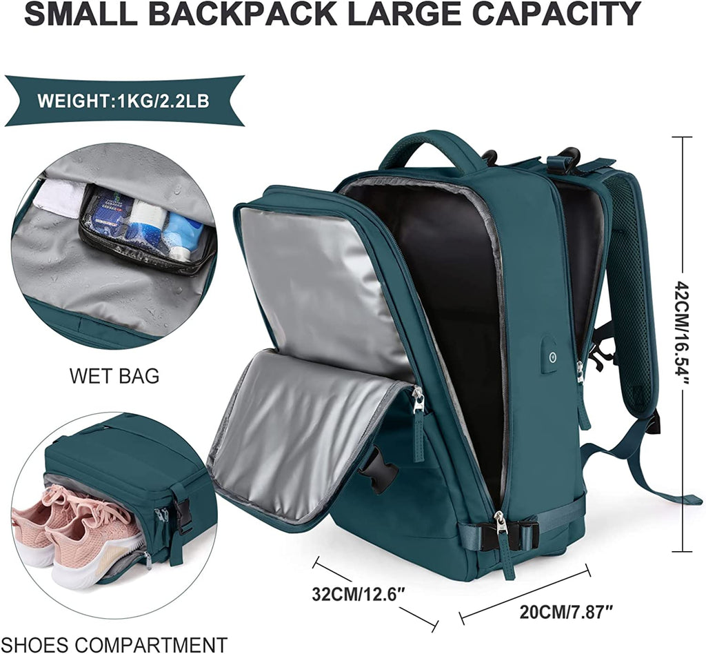 Large Travel Backpack Women, Carry on Backpack Men,Hiking Backpack Waterproof Outdoor Sports Rucksack Casual Daypack School Bag Fit 14 Inch Laptop with USB Charging Port Shoes Compartment